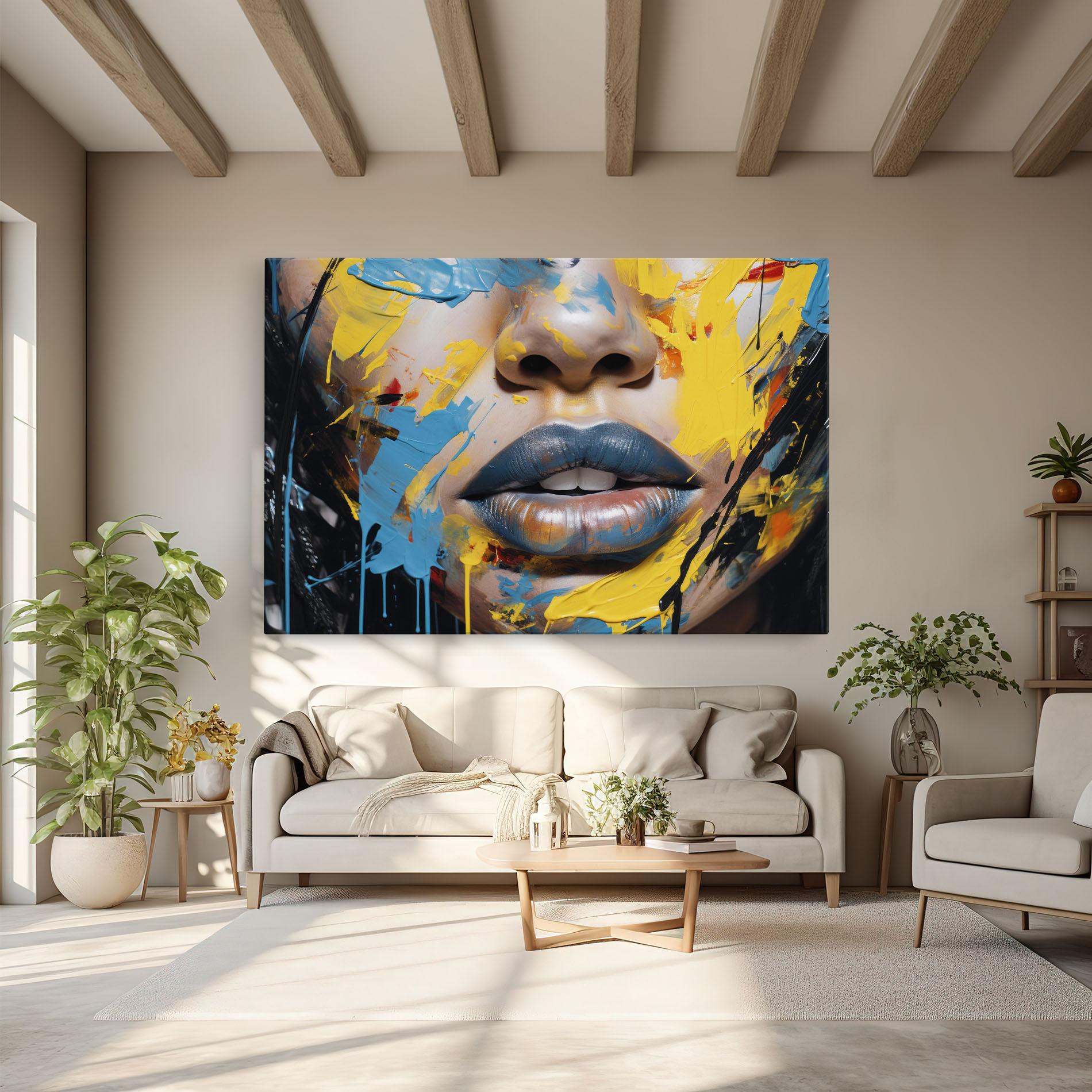 Картина на платно Yellow Blue Lips Art mockup 6