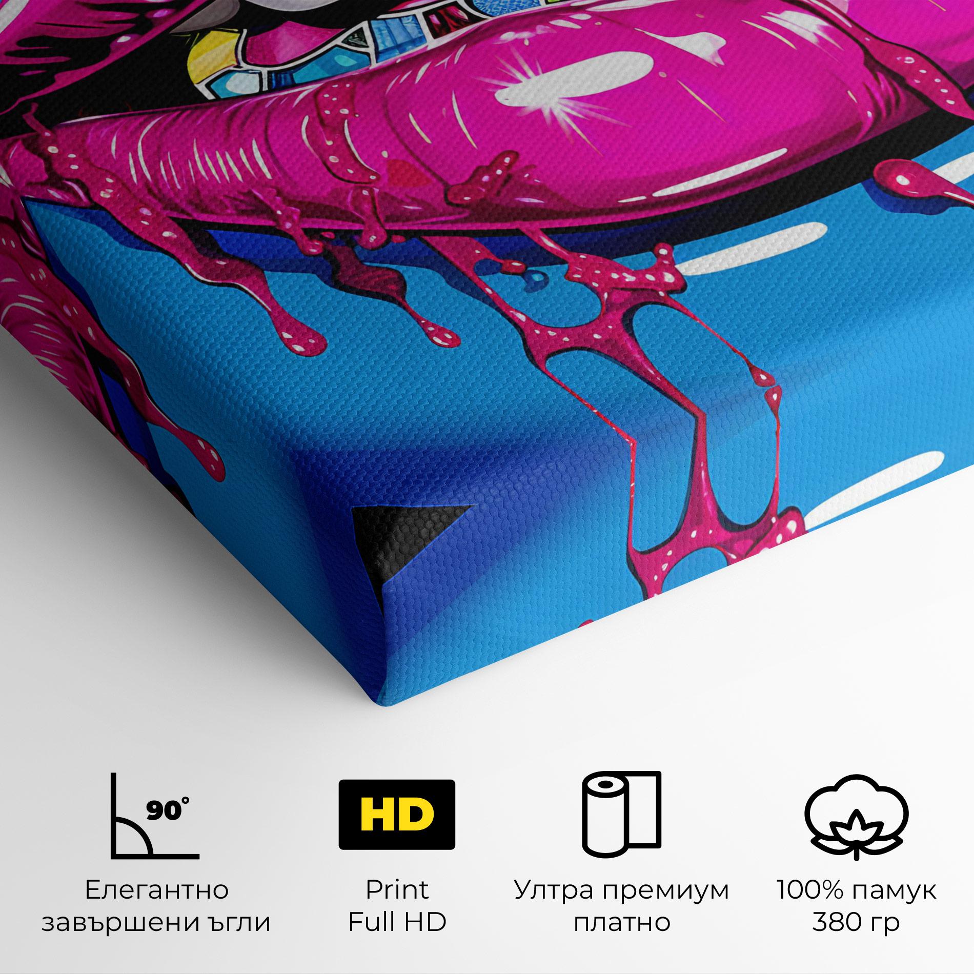 Картина на платно Blue Pink Lips Art mockup 4