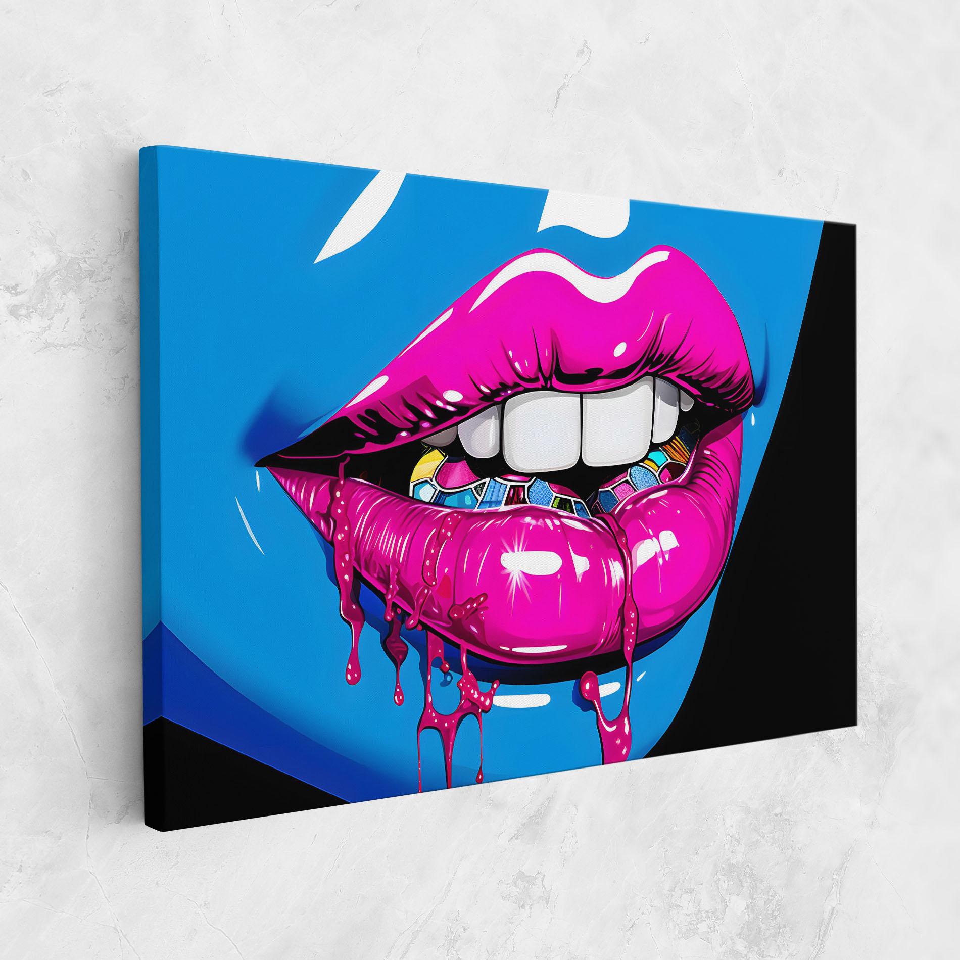 Картина на платно Blue Pink Lips Art mockup 1