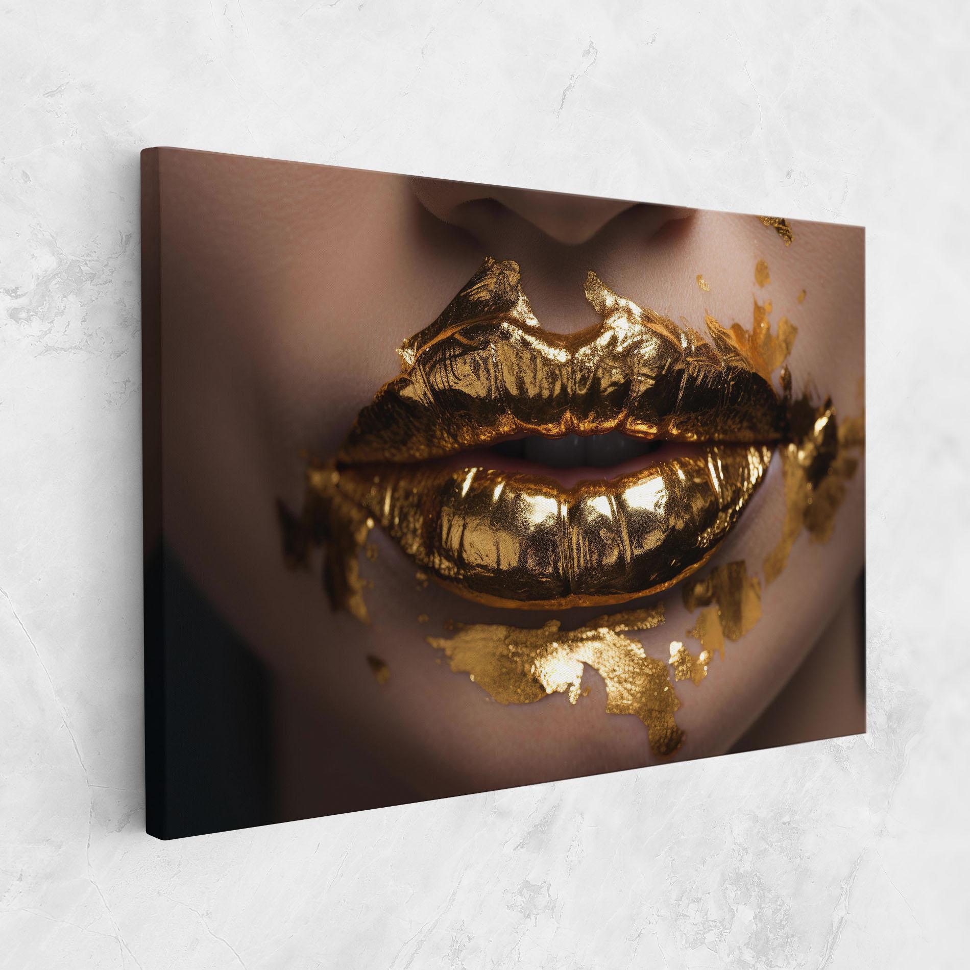 Картина на платно Close Gold Lips mockup 1