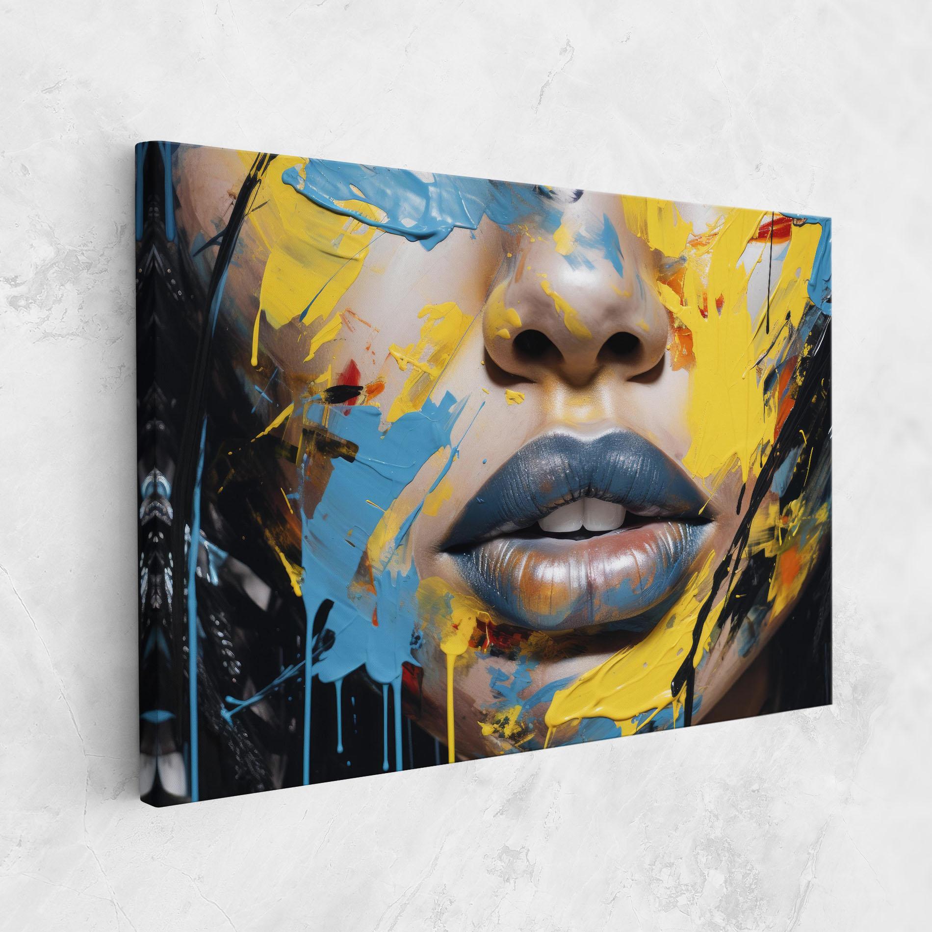 Картина на платно Yellow Blue Lips Art mockup 1