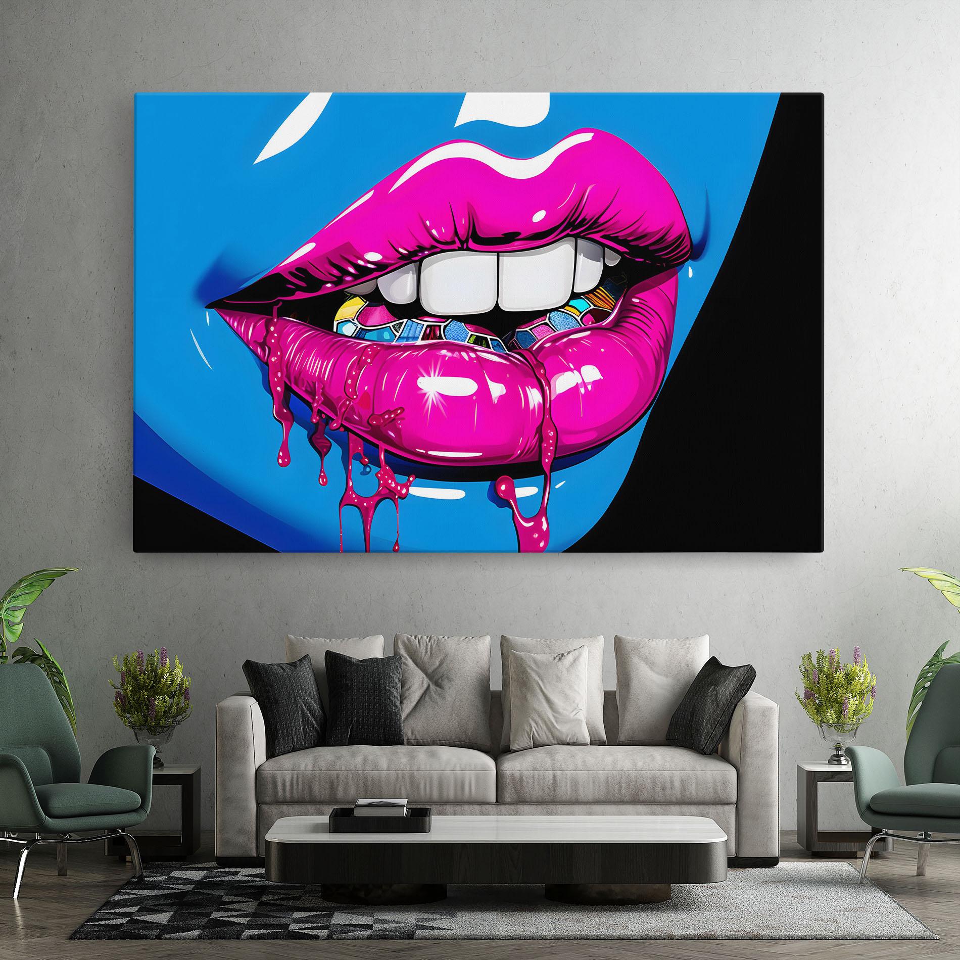 Картина на платно Blue Pink Lips Art mockup 7