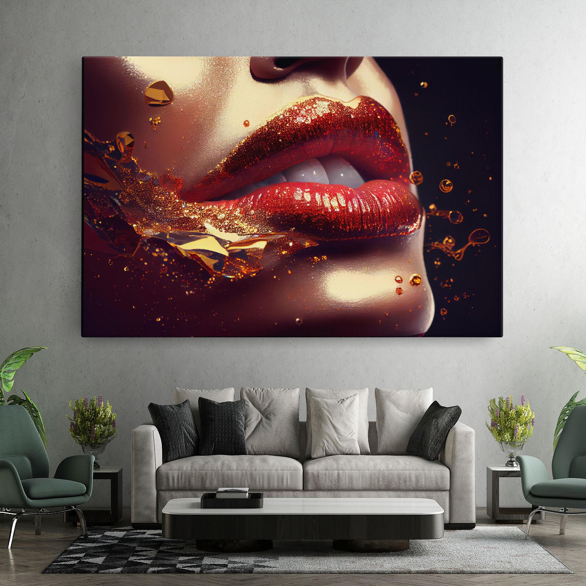 Картина на платно Gold Glitter Lips mockup 7