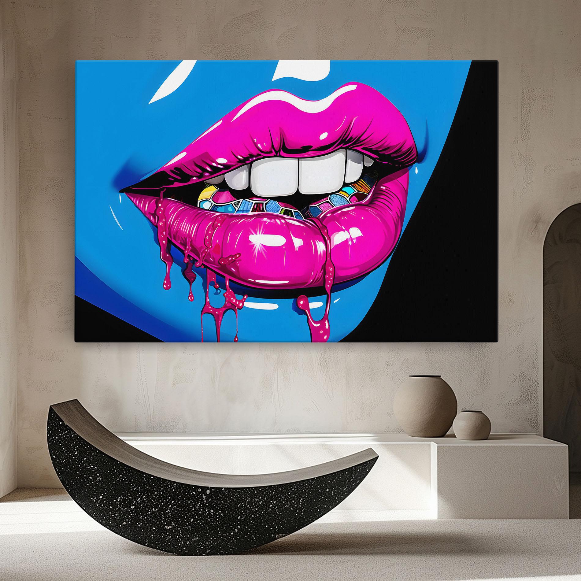 Картина на платно Blue Pink Lips Art mockup 8