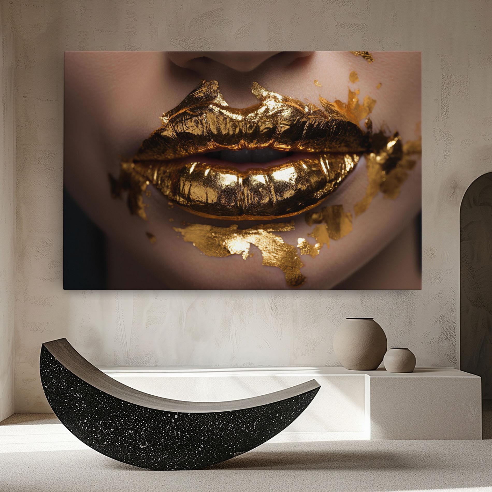 Картина на платно Close Gold Lips mockup 8