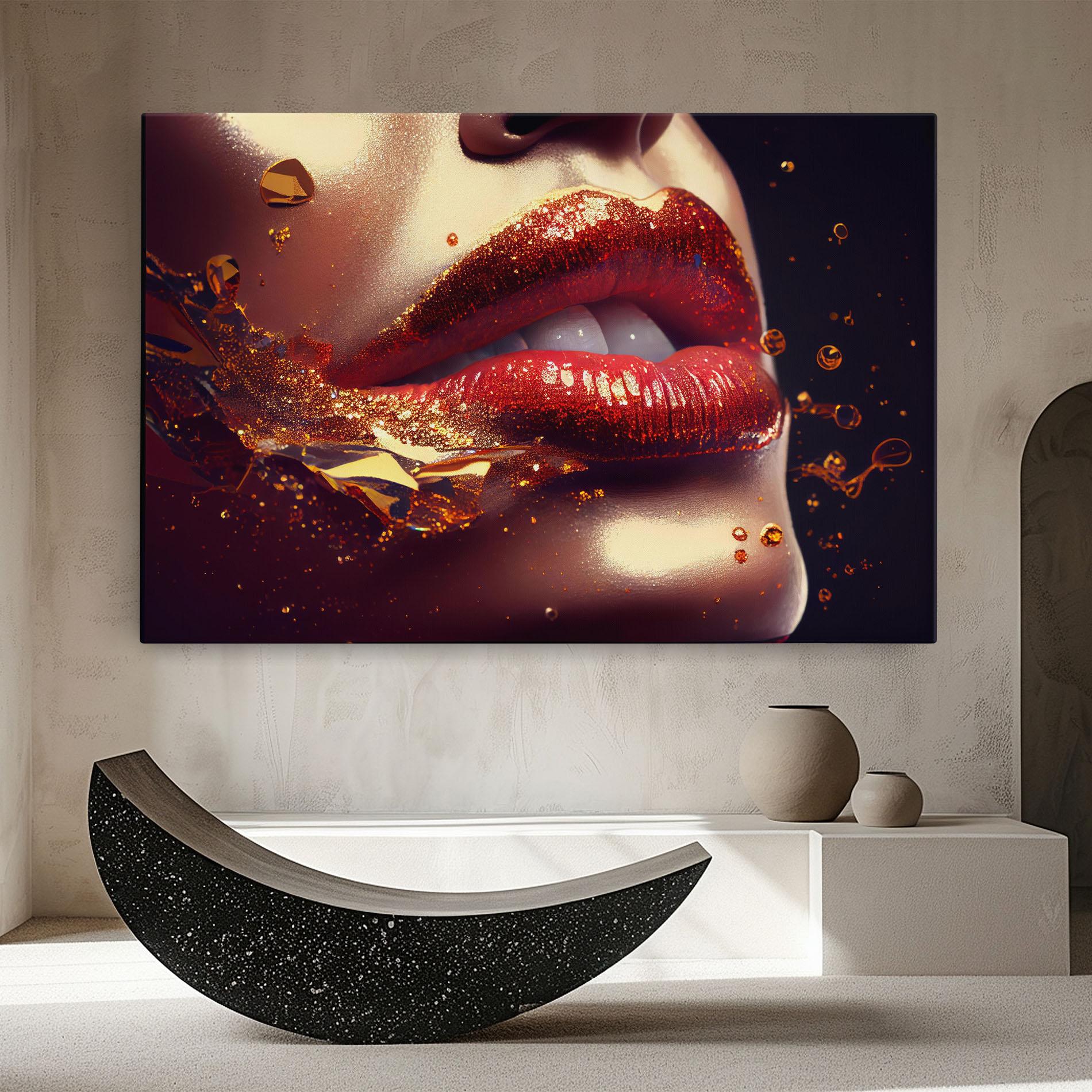 Картина на платно Gold Glitter Lips mockup 8
