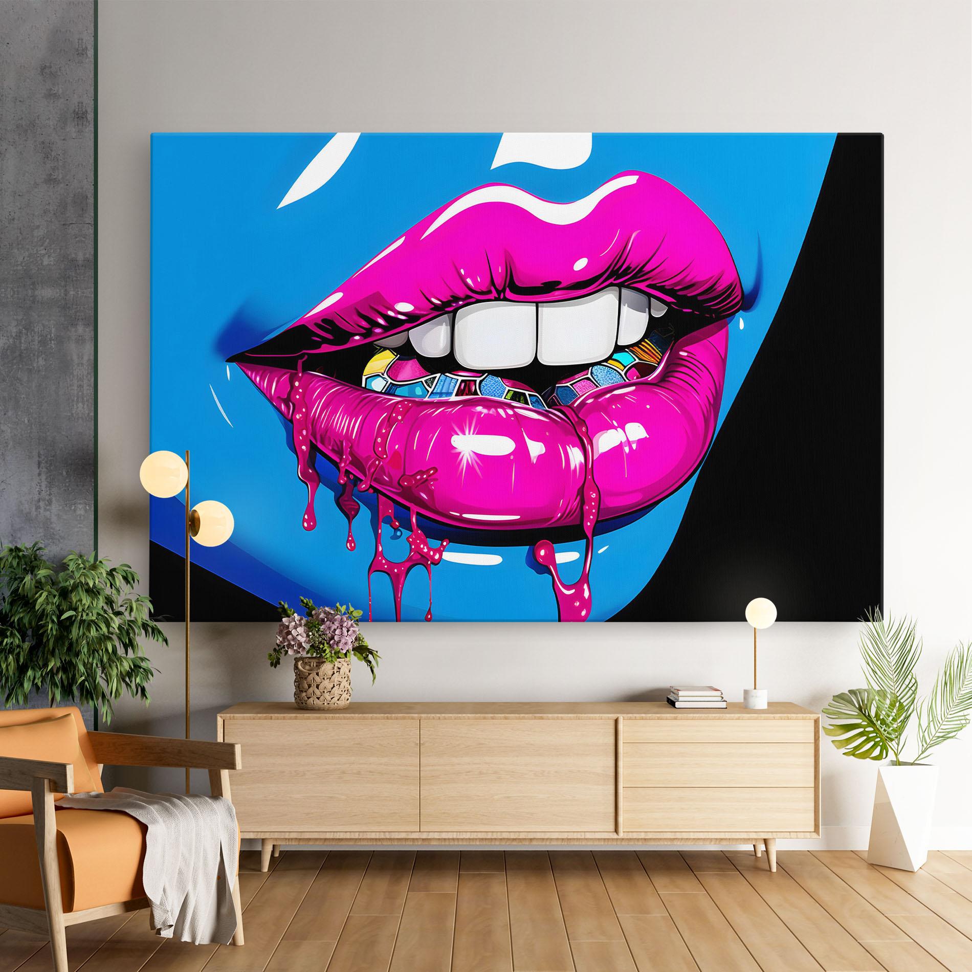 Картина на платно Blue Pink Lips Art mockup 9