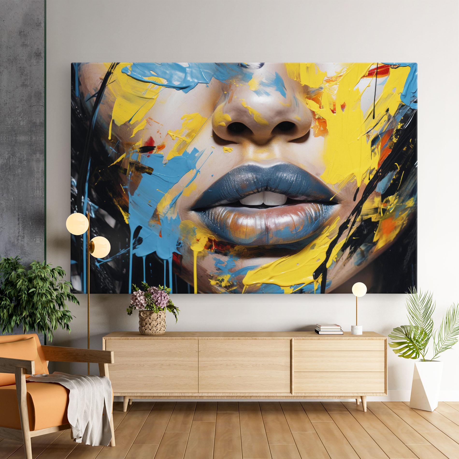 Картина на платно Yellow Blue Lips Art mockup 9