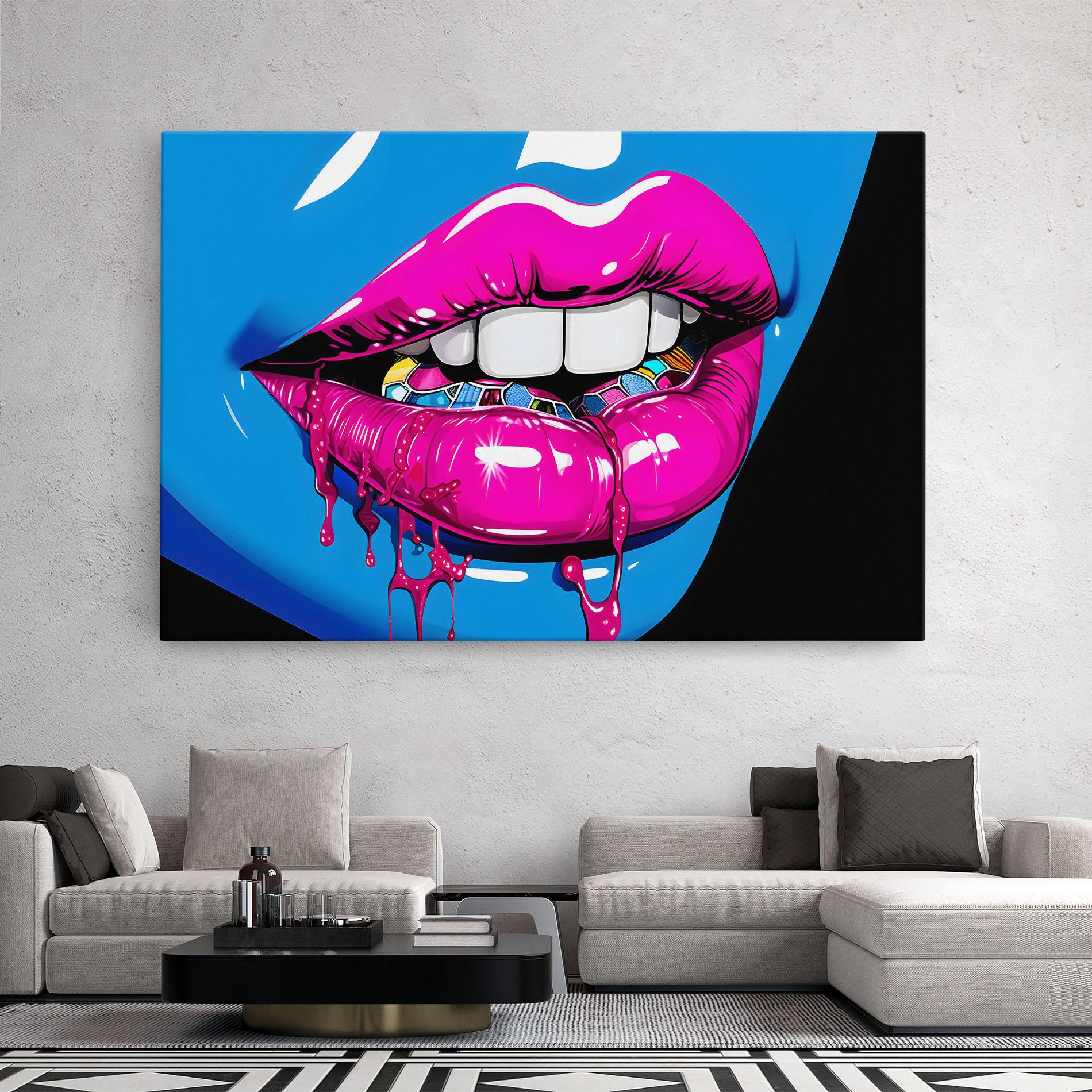 Картина на платно Blue Pink Lips Art mockup 2