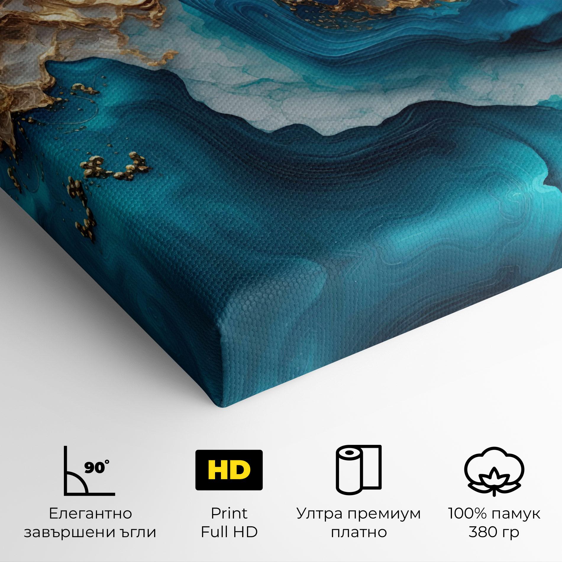 Картина на платно Gold Blue Art Wave mockup 4