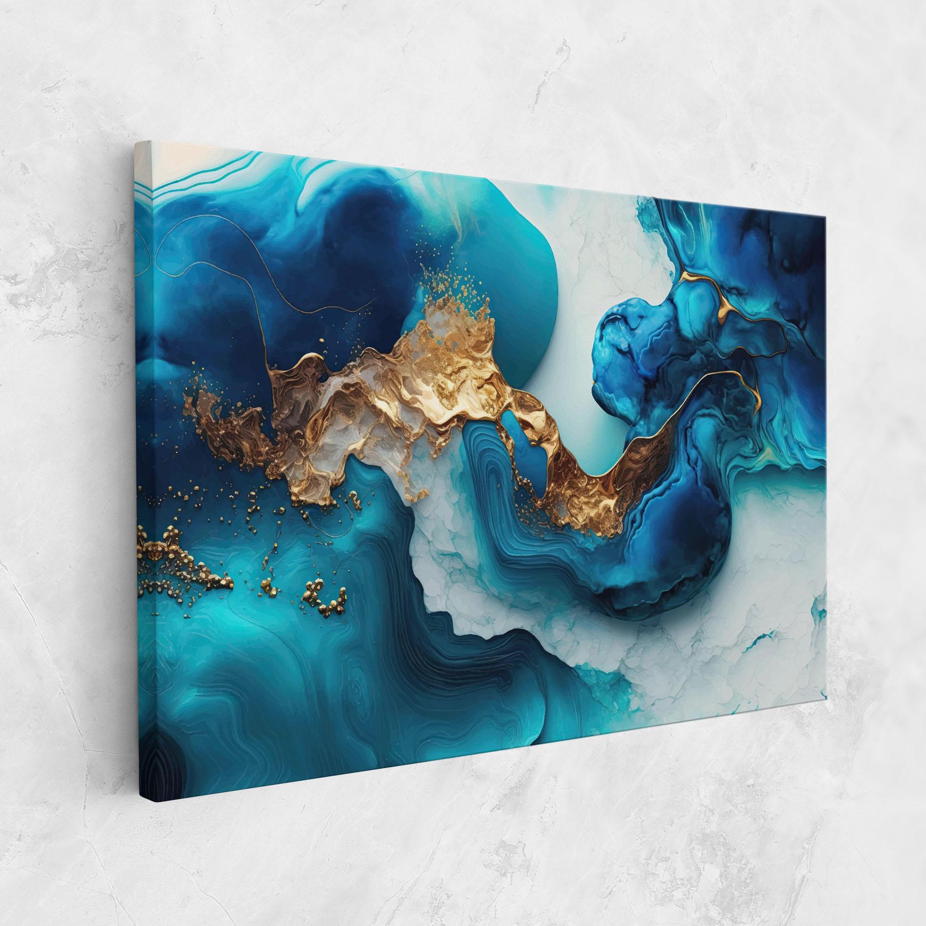 Картина на платно Gold Blue Art Wave mockup 1
