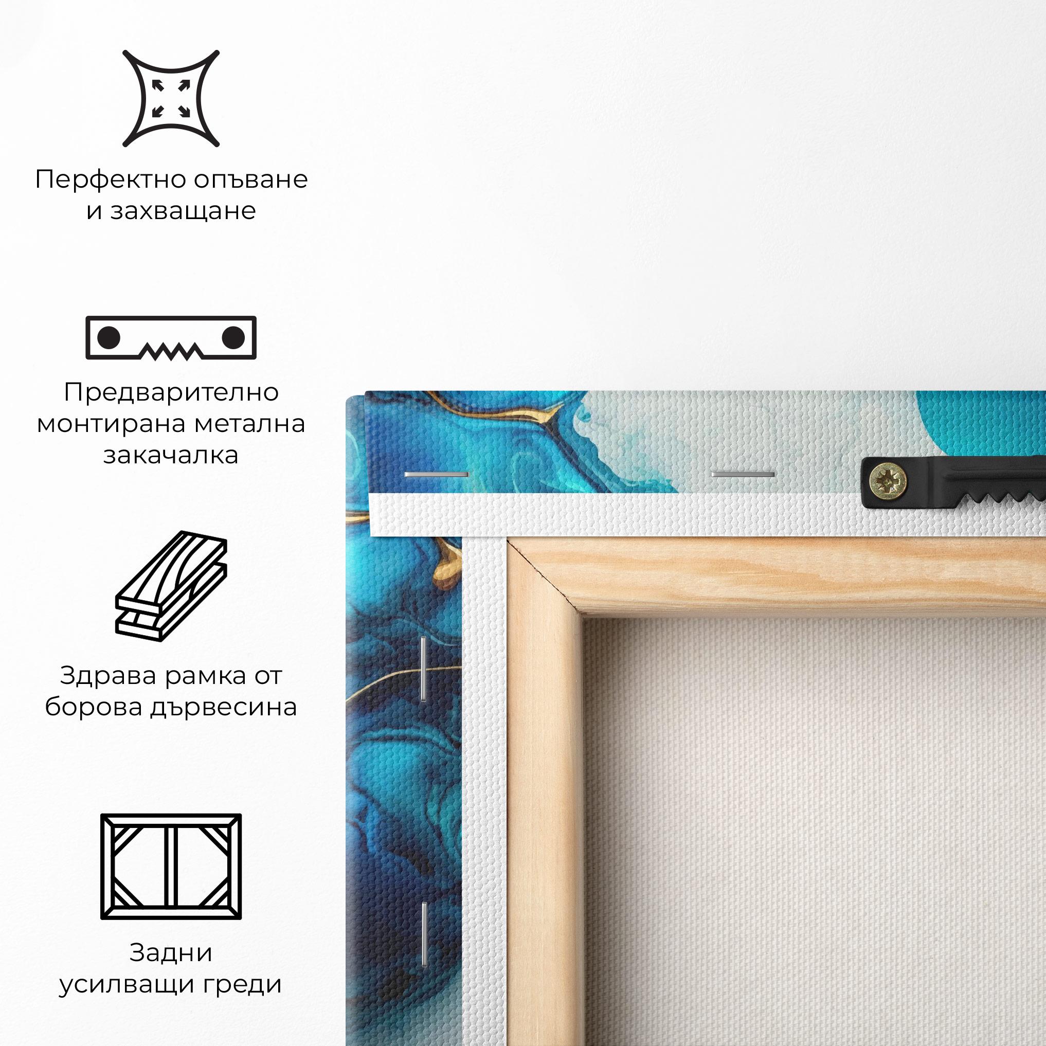 Картина на платно Gold Blue Art Wave mockup 5