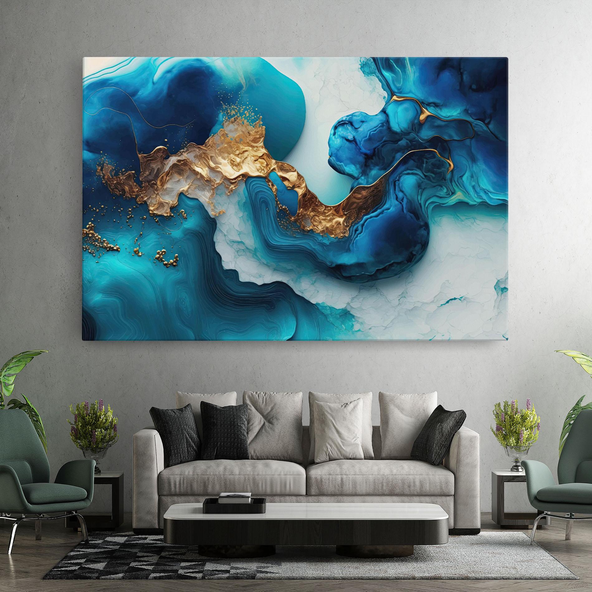 Картина на платно Gold Blue Art Wave mockup 7