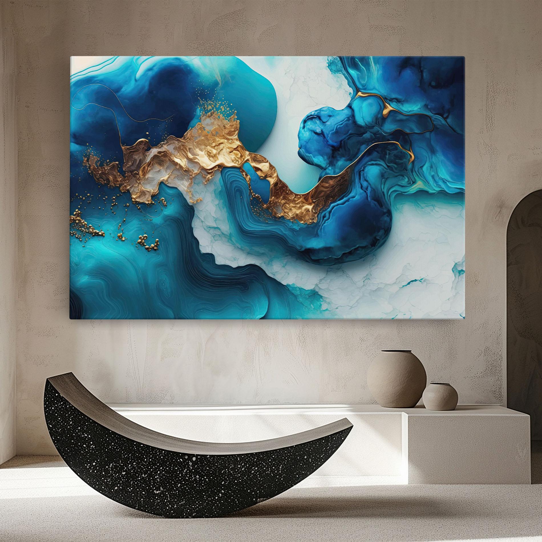 Картина на платно Gold Blue Art Wave mockup 8