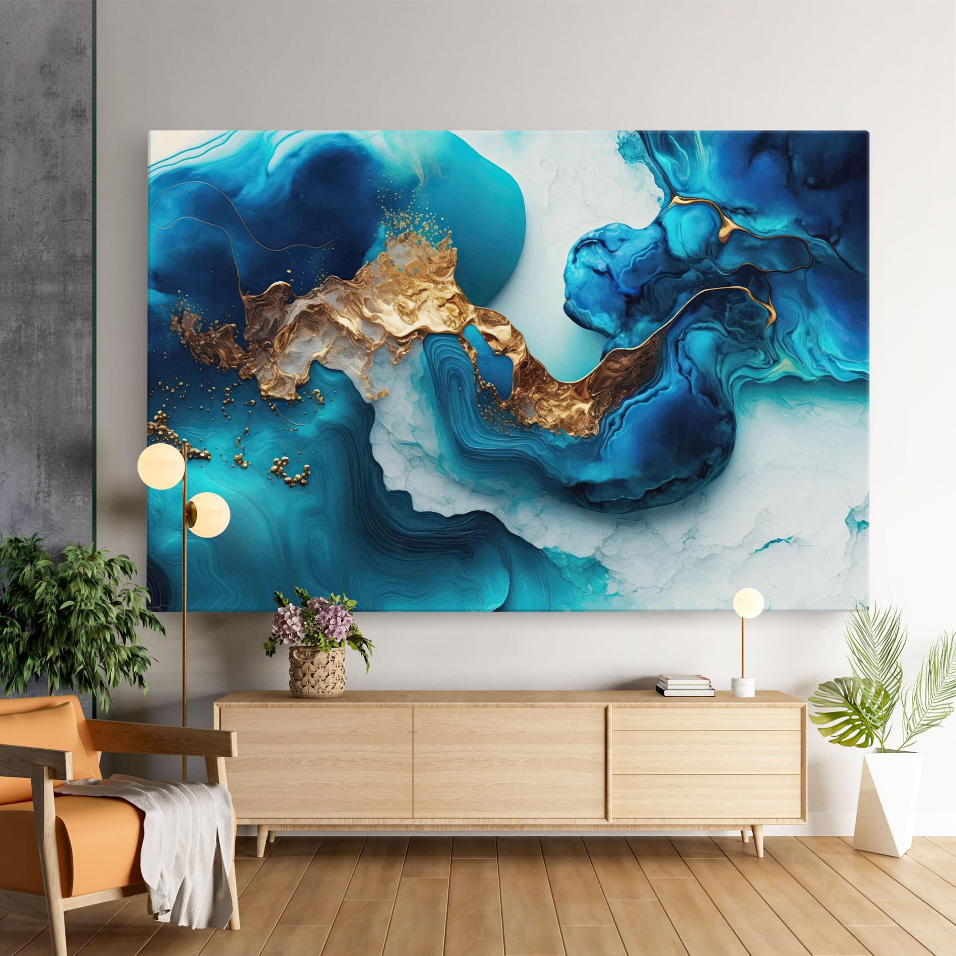 Картина на платно Gold Blue Art Wave mockup 9