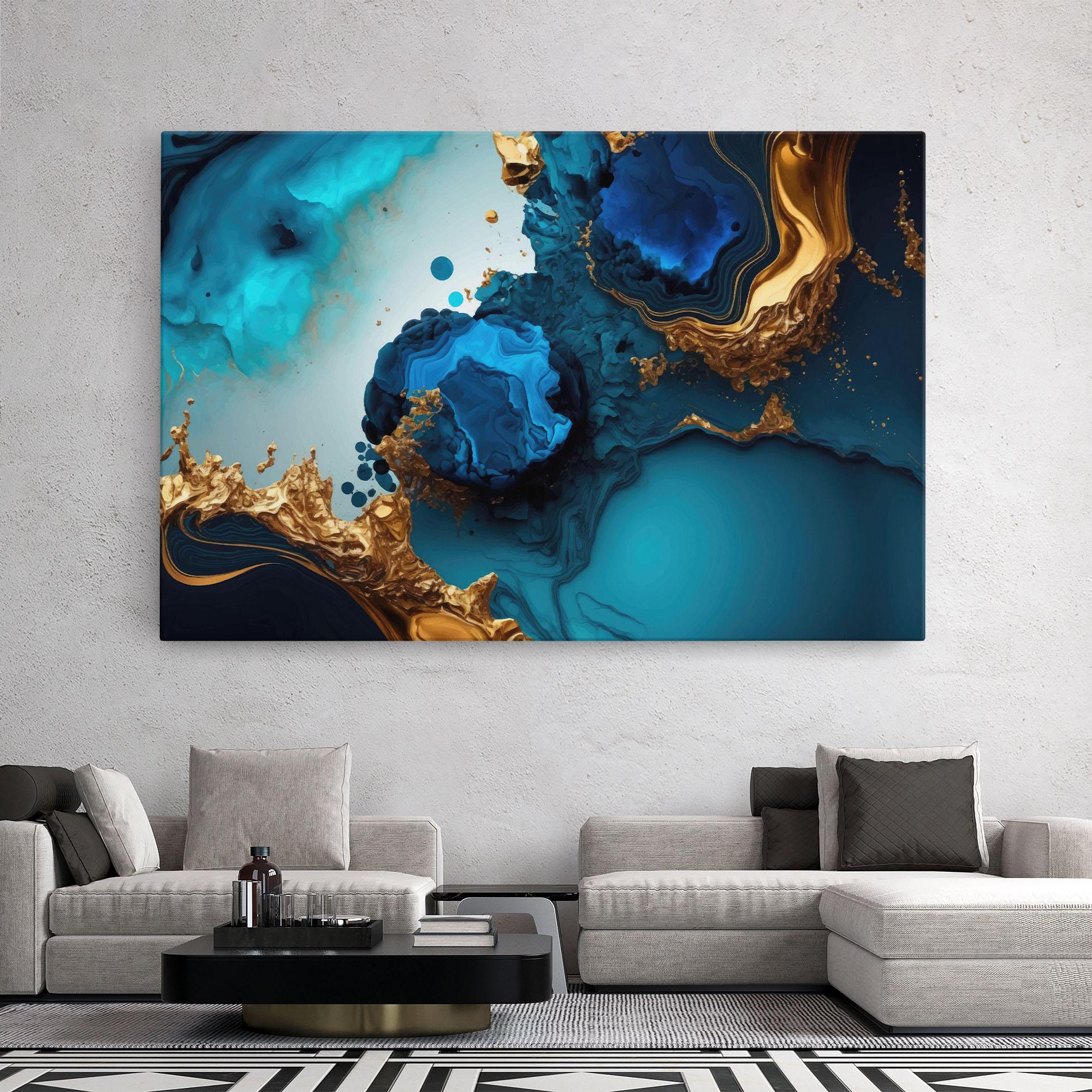 Картина на платно Blue Gold Wave mockup 2