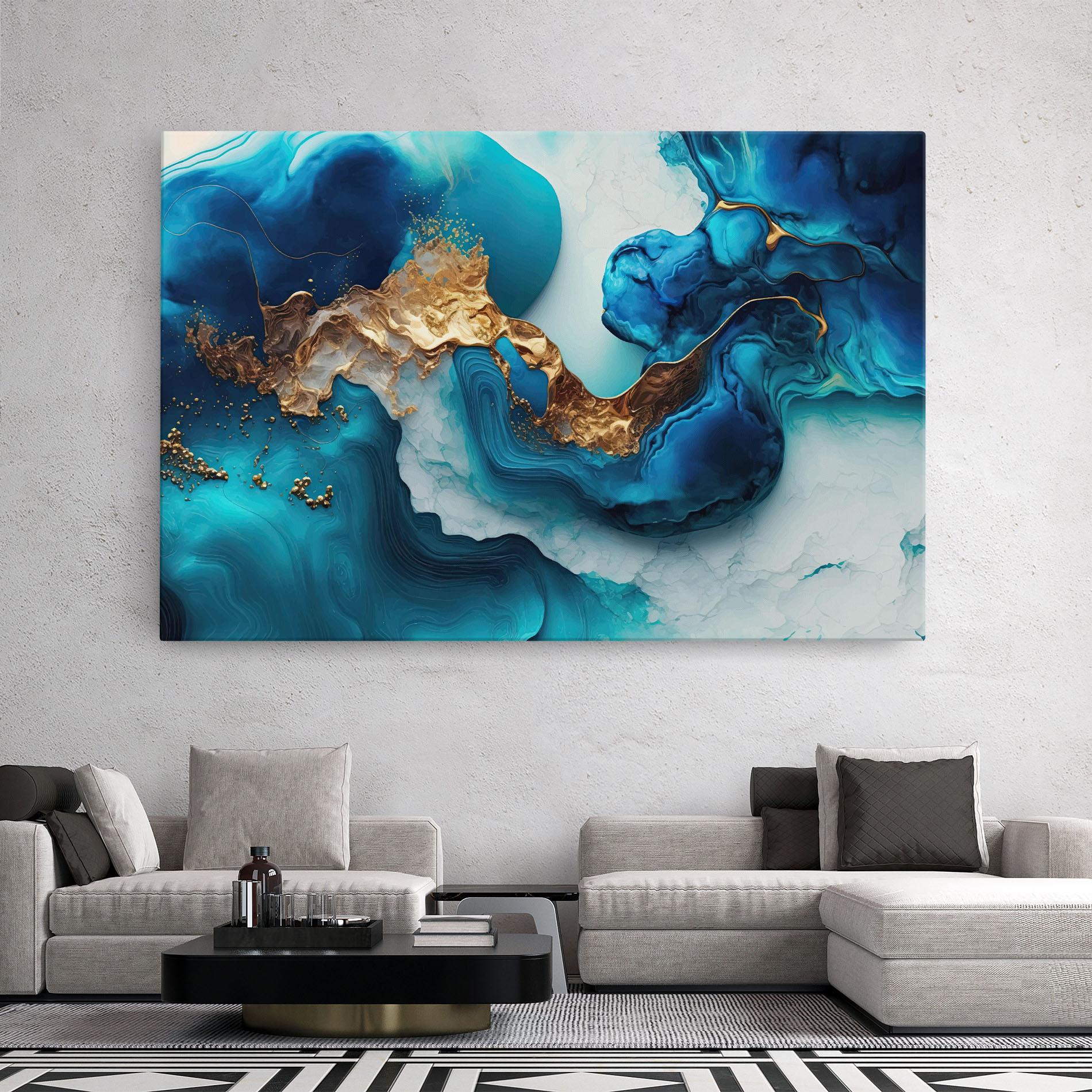 Картина на платно Gold Blue Art Wave mockup 2