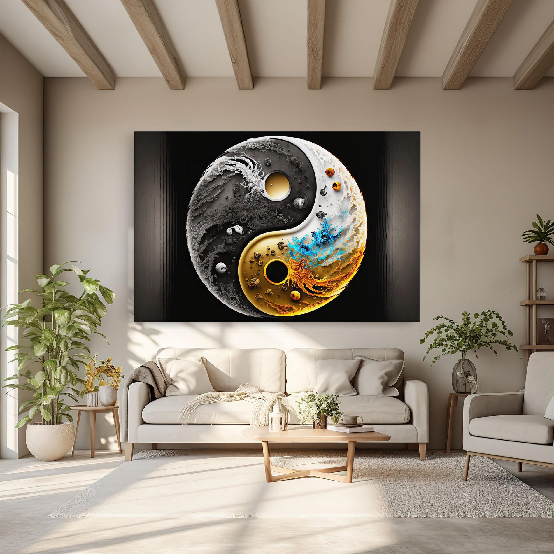 Картина на платно Black Yellow Yinyang mockup 6