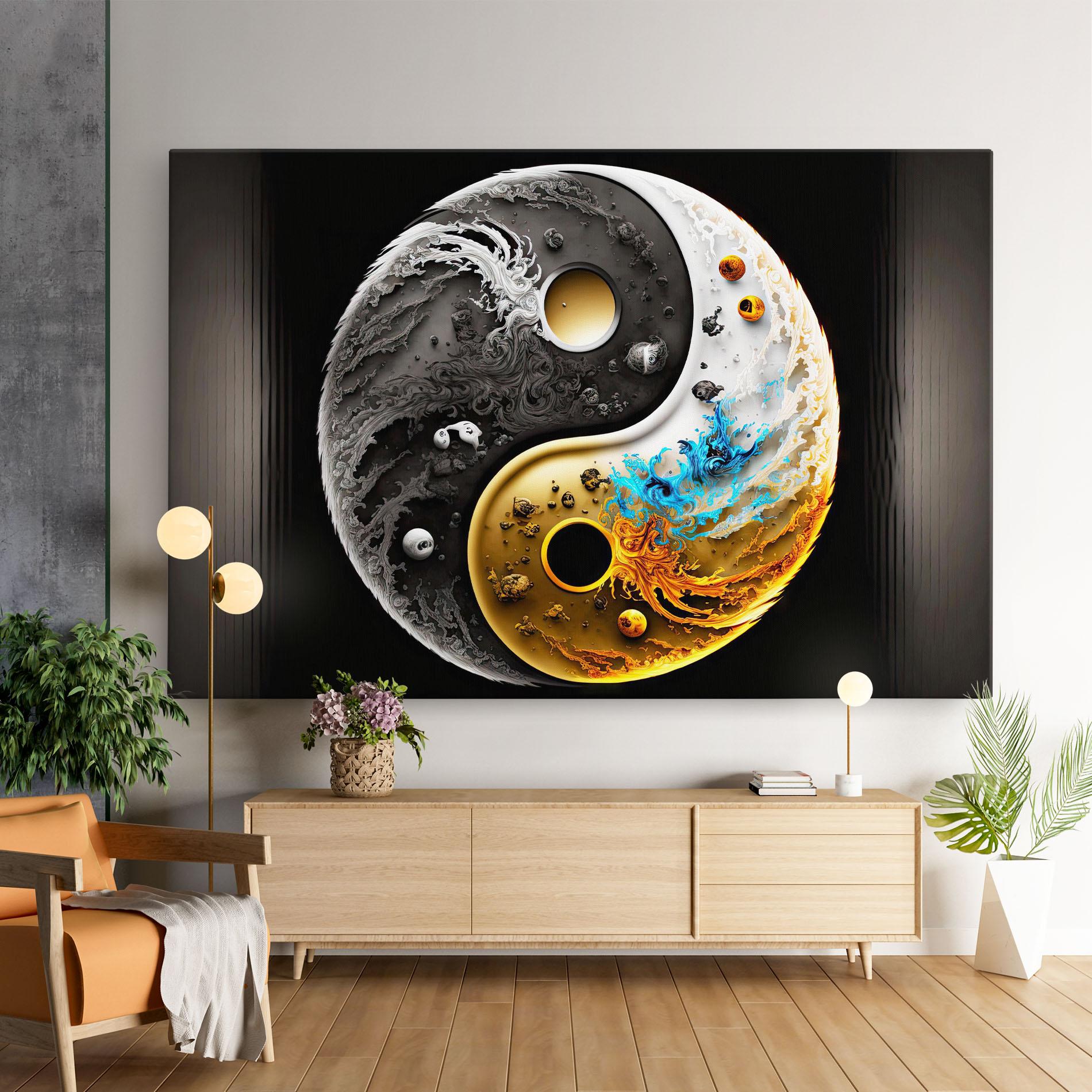 Картина на платно Black Yellow Yinyang mockup 9