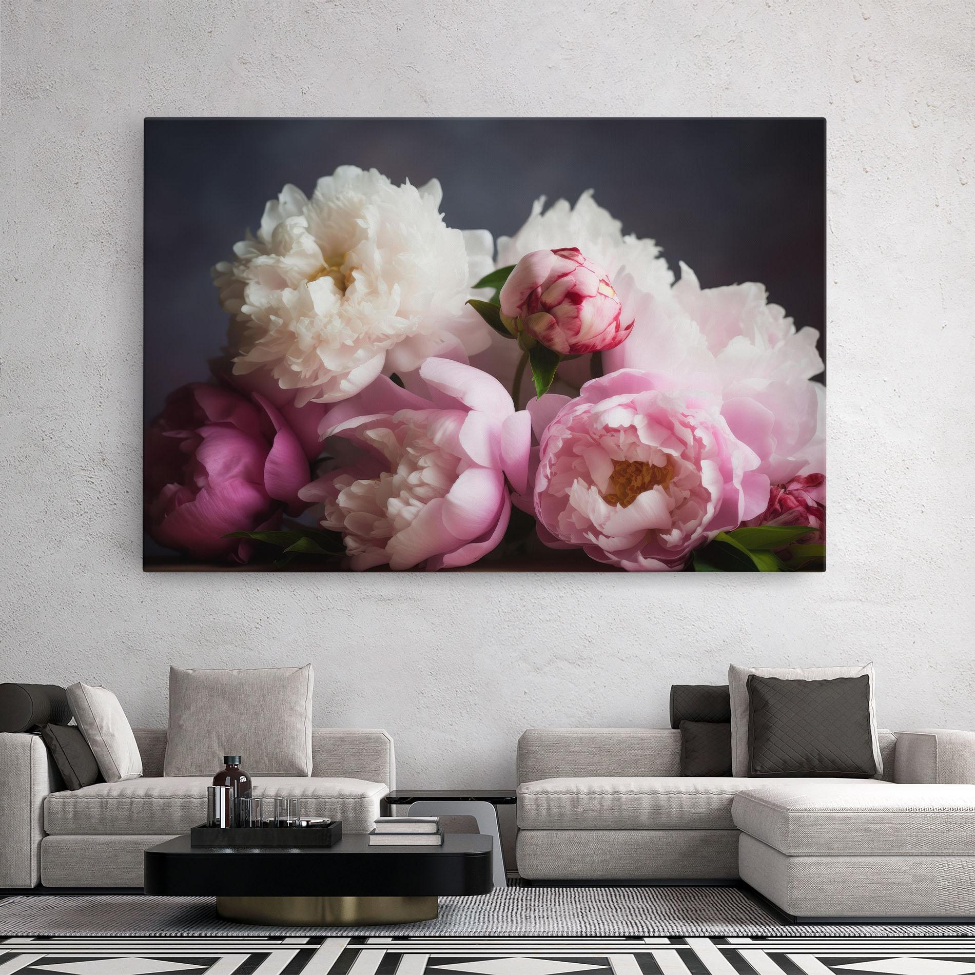 Картина на платно Peonies With Grey mockup 2