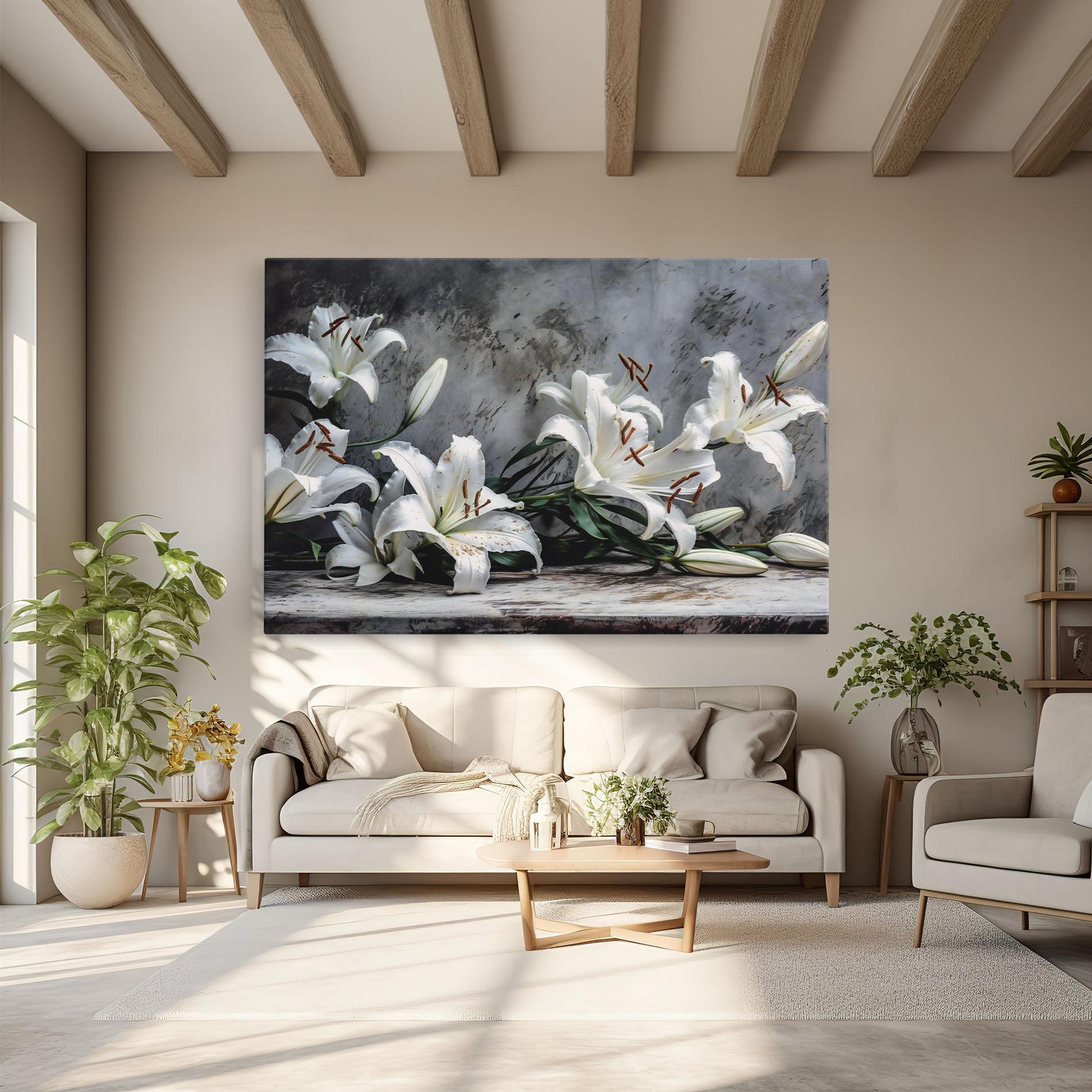 Картина на платно White Pretty Lily On Grey mockup 6