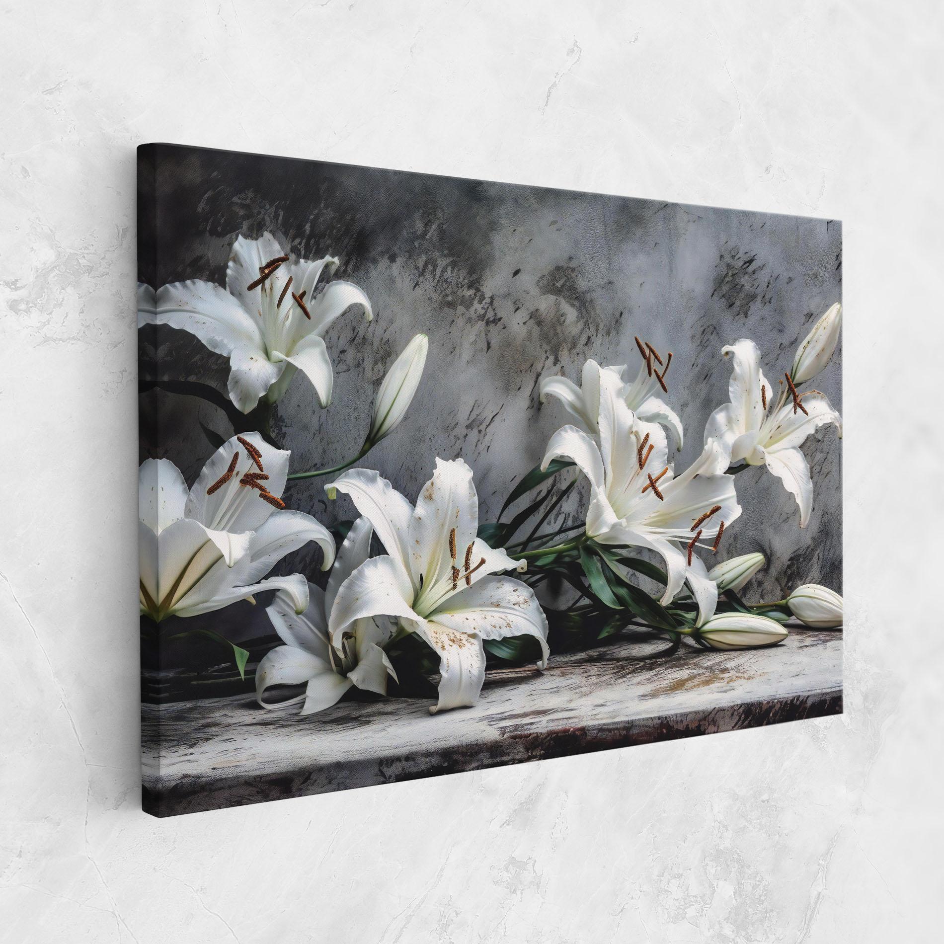 Картина на платно White Pretty Lily On Grey mockup 1