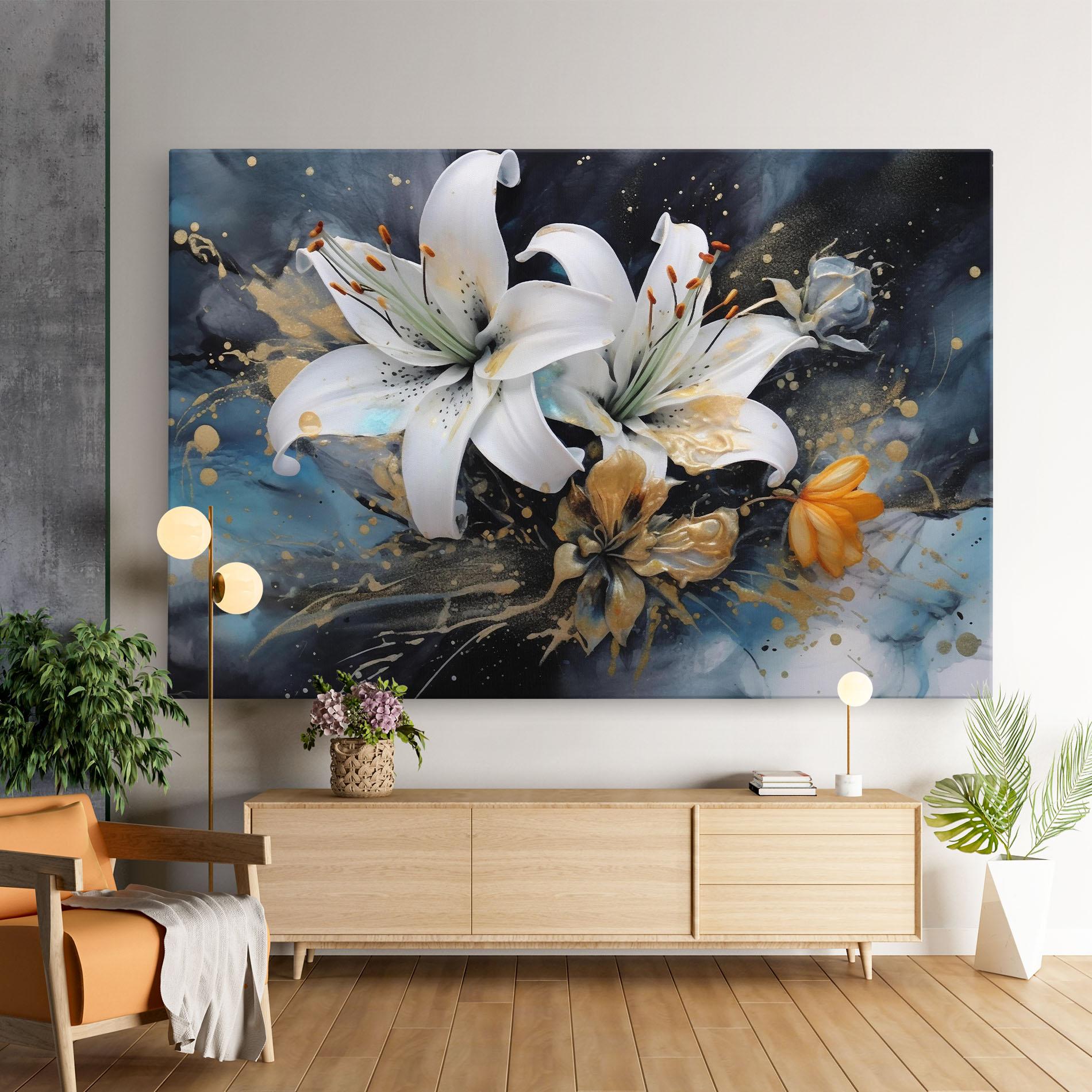 Картина на платно Lily On Blue Painting mockup 9