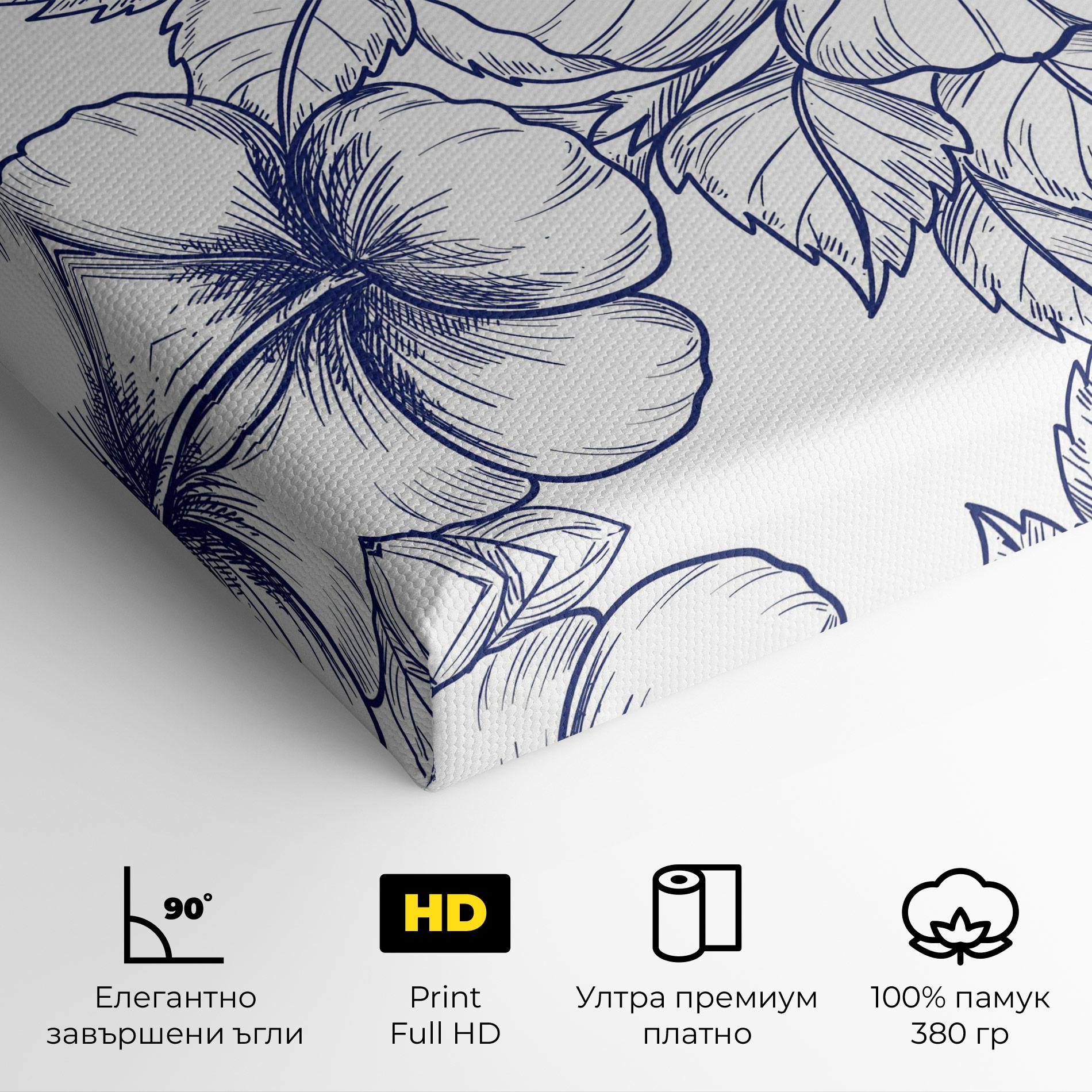 Картина на платно Dark Blue Line Flower mockup 4