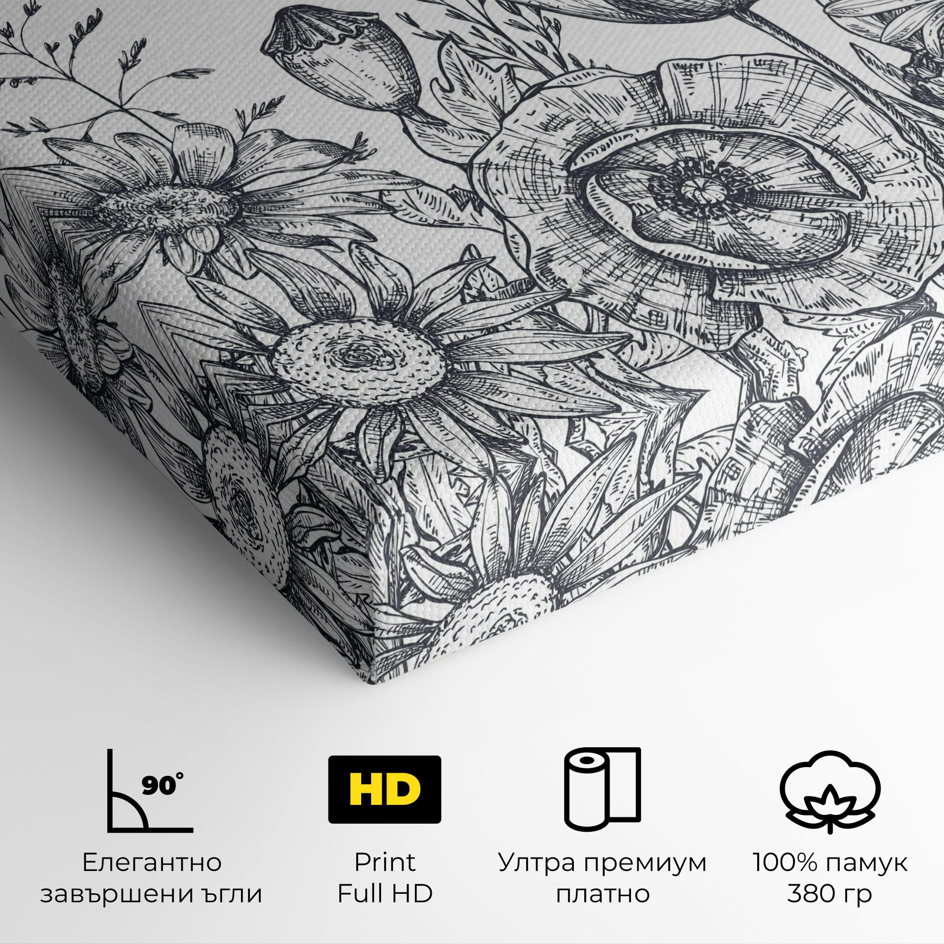Картина на платно Flower Grey Line mockup 4