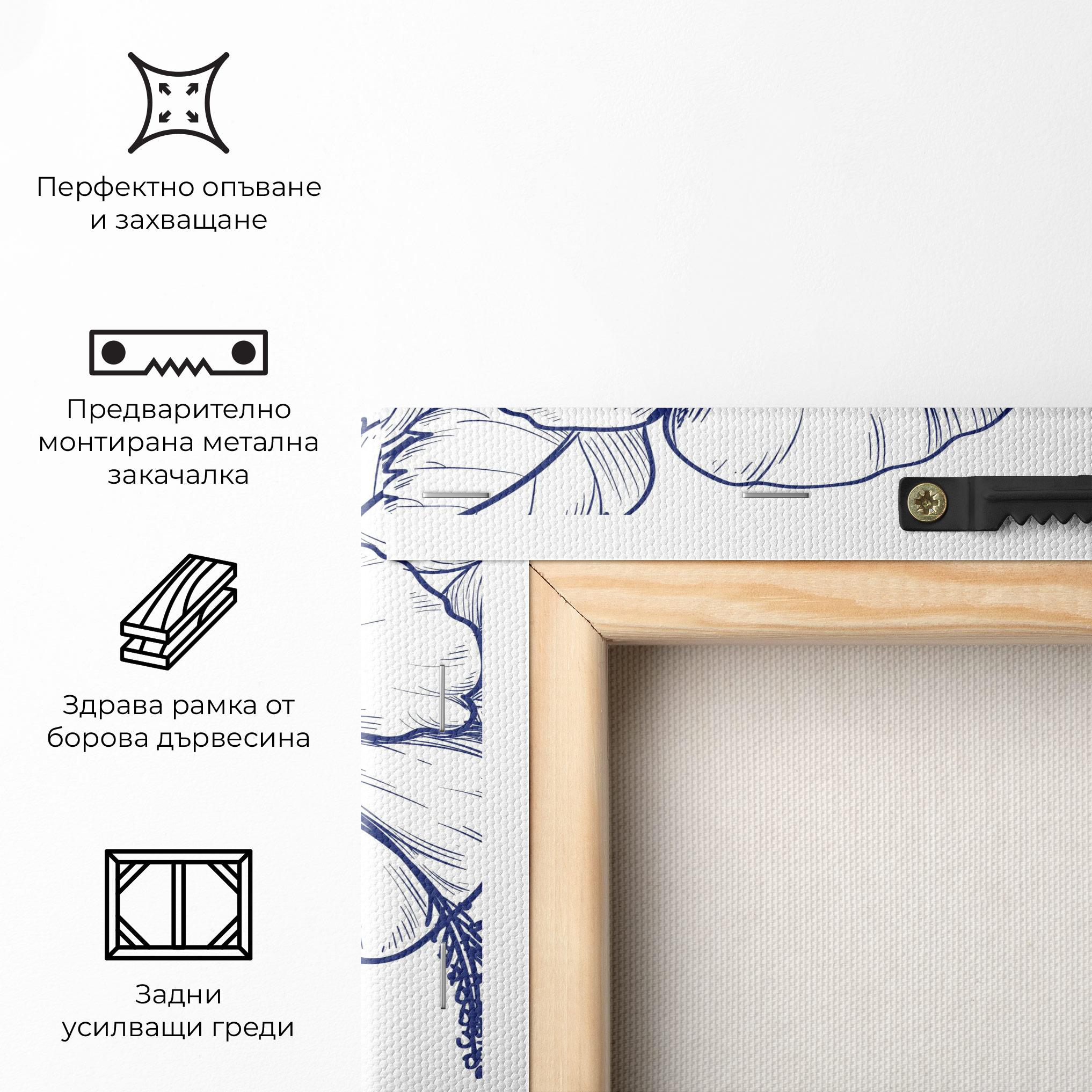 Картина на платно Dark Blue Line Flower mockup 5