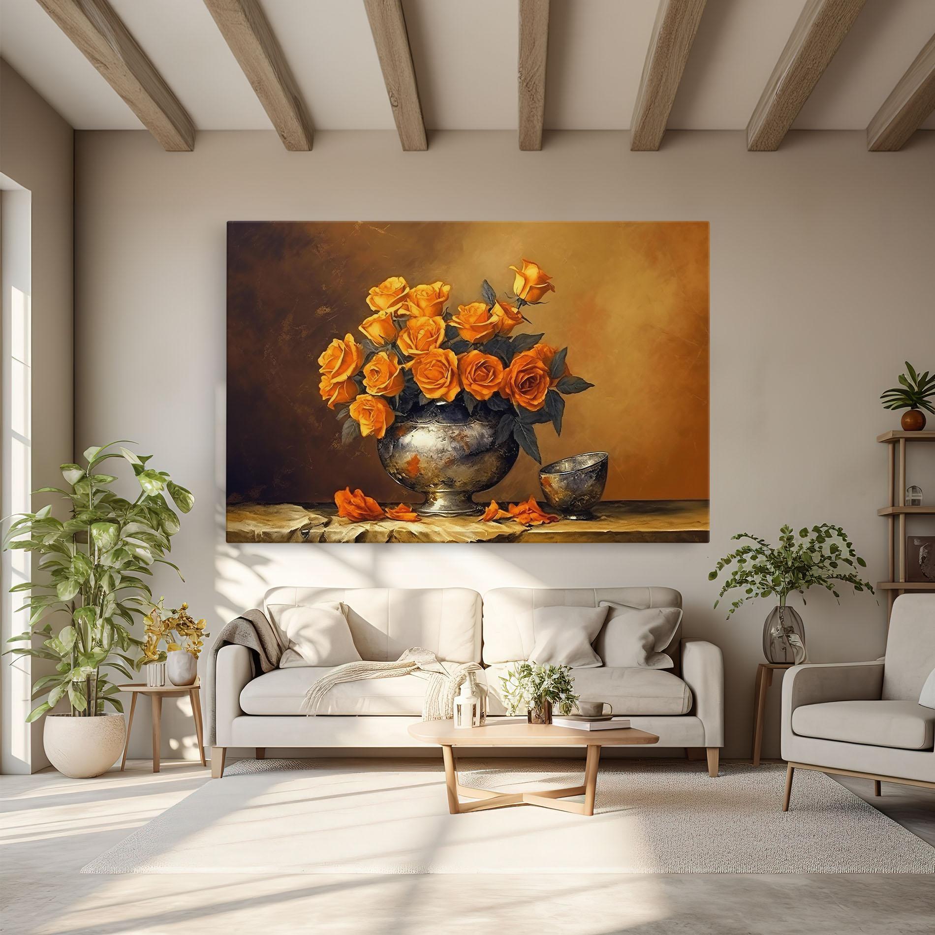 Картина на платно Orange Rose Vase mockup 6
