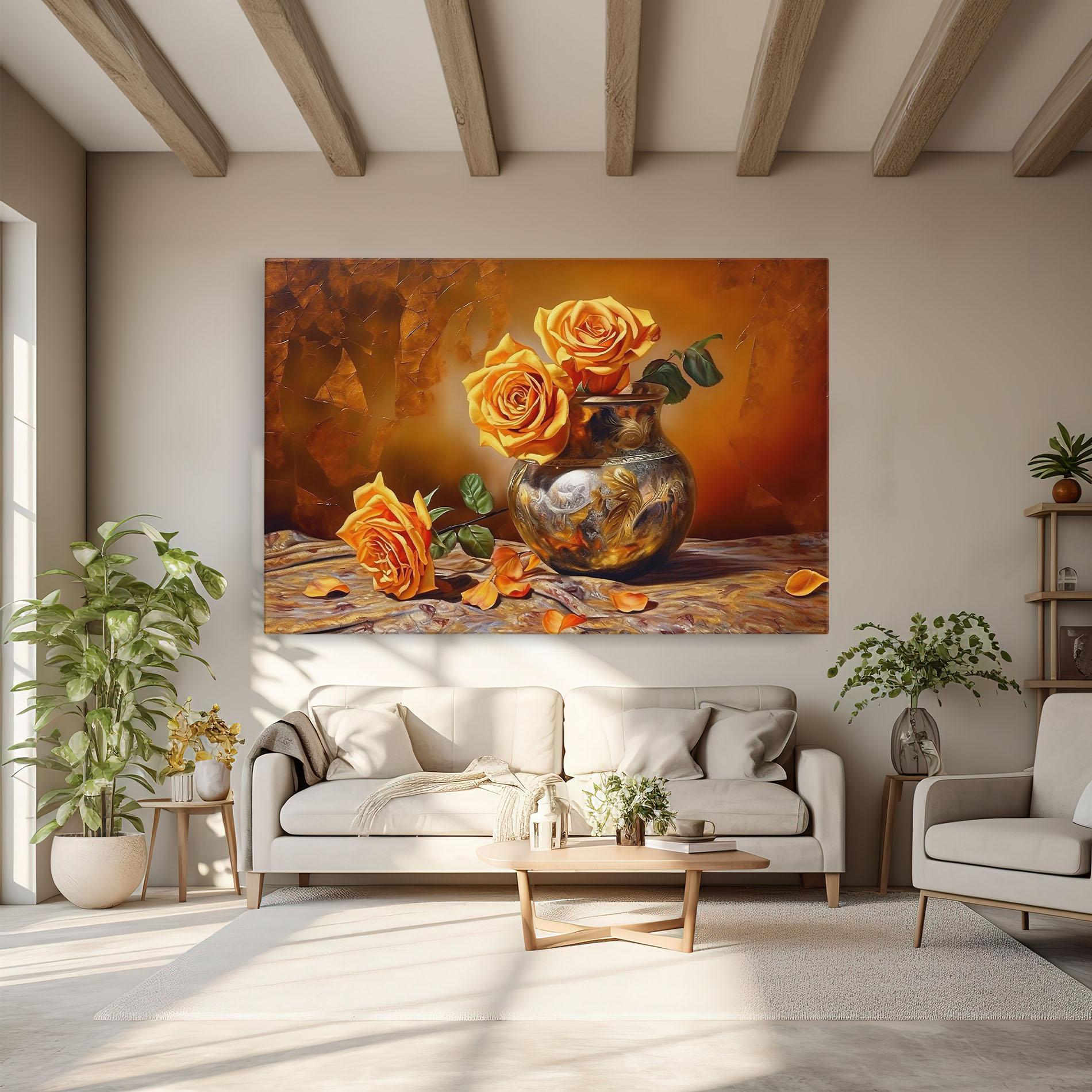 Картина на платно Orange Roses Vase mockup 6