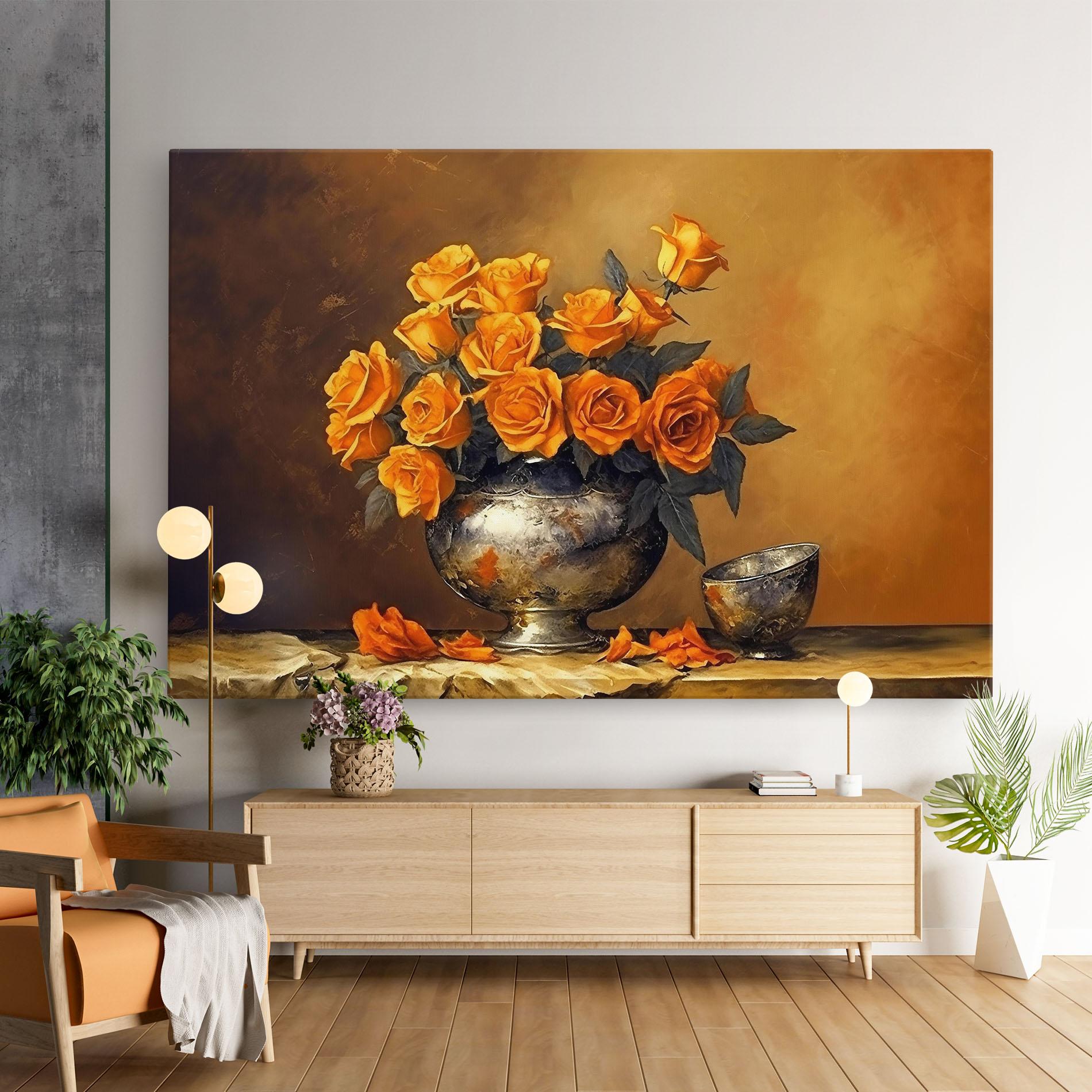 Картина на платно Orange Rose Vase mockup 9