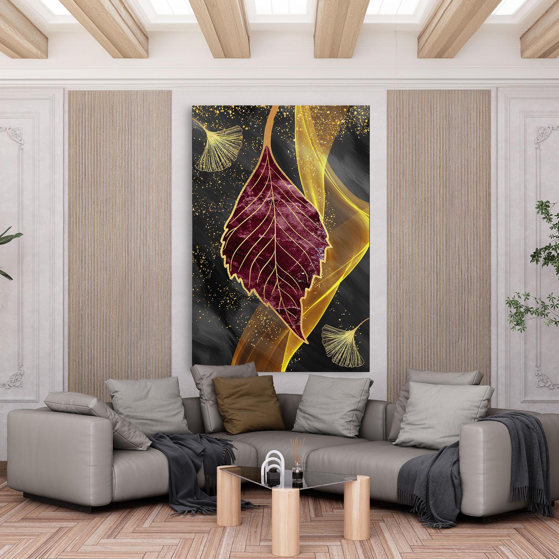 Картина на платно Golden Leaves Red mockup 6