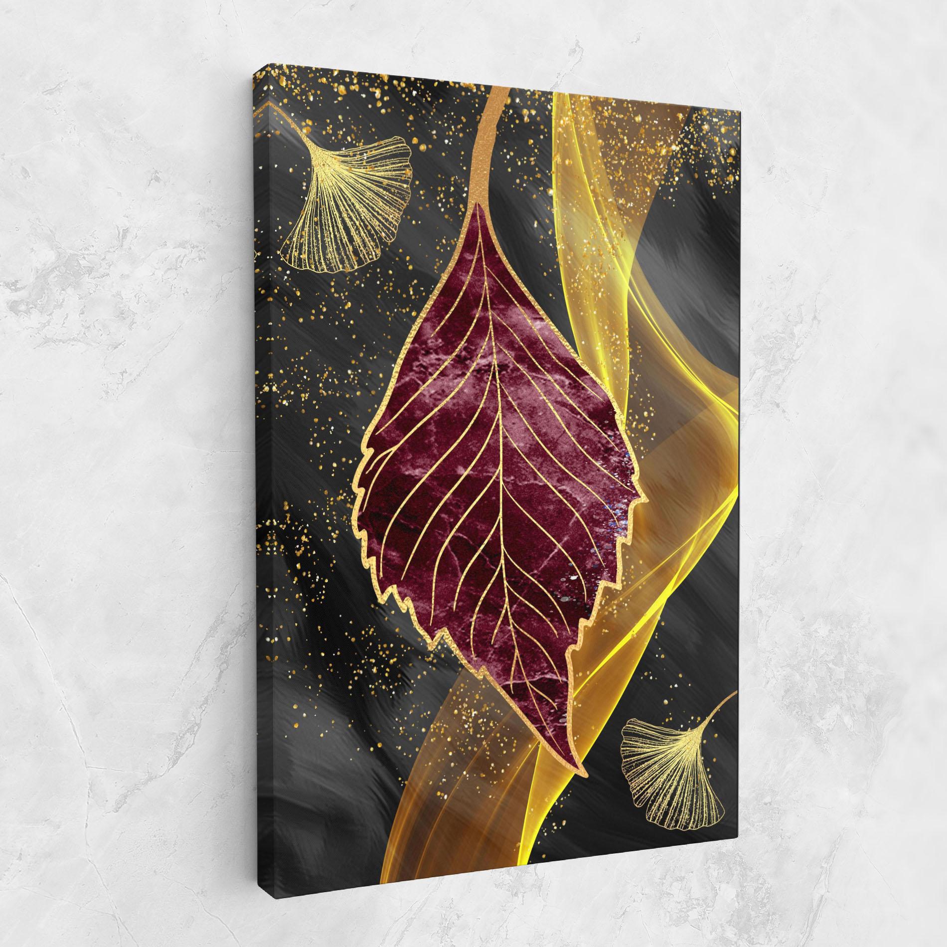 Картина на платно Golden Leaves Red mockup 1