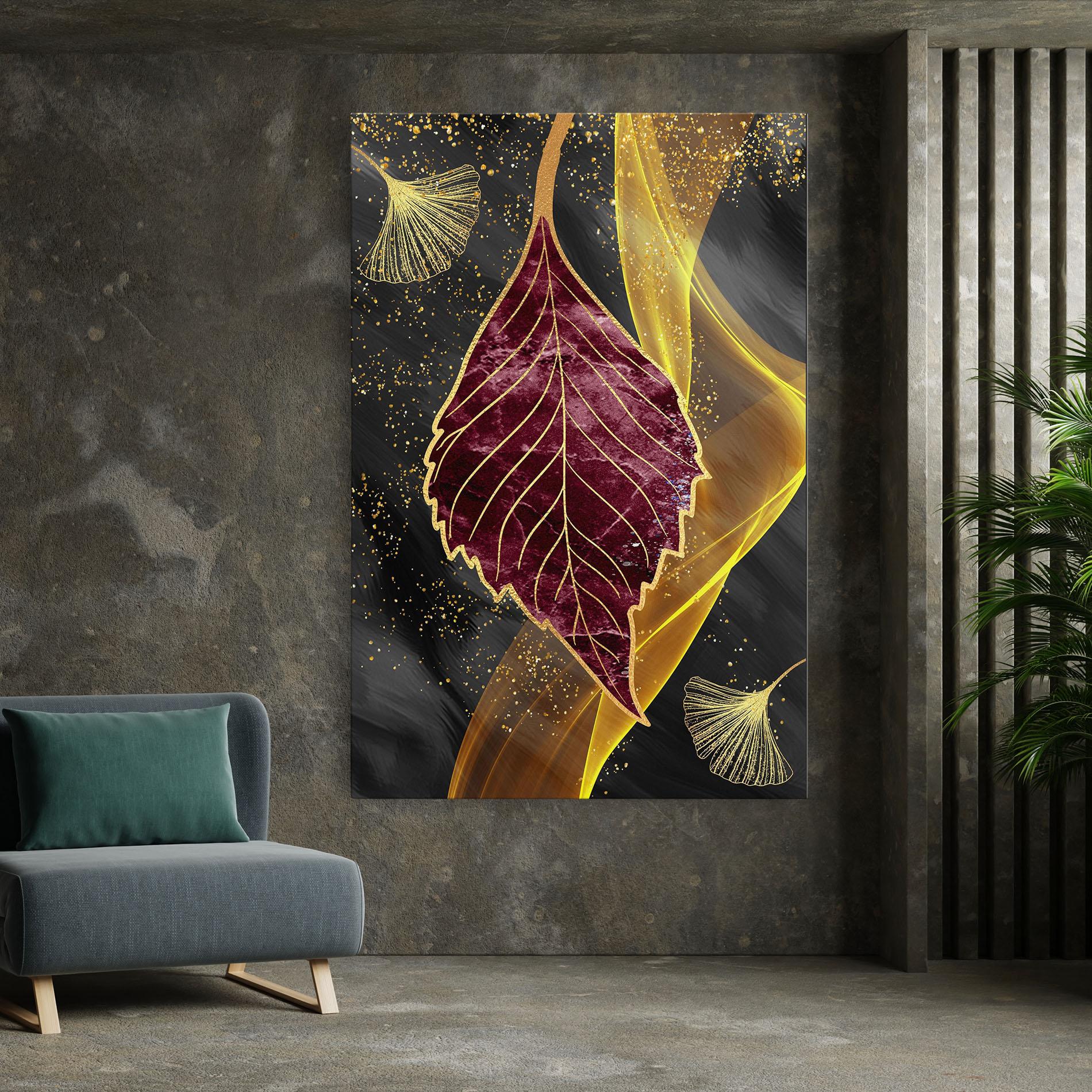 Картина на платно Golden Leaves Red mockup 7