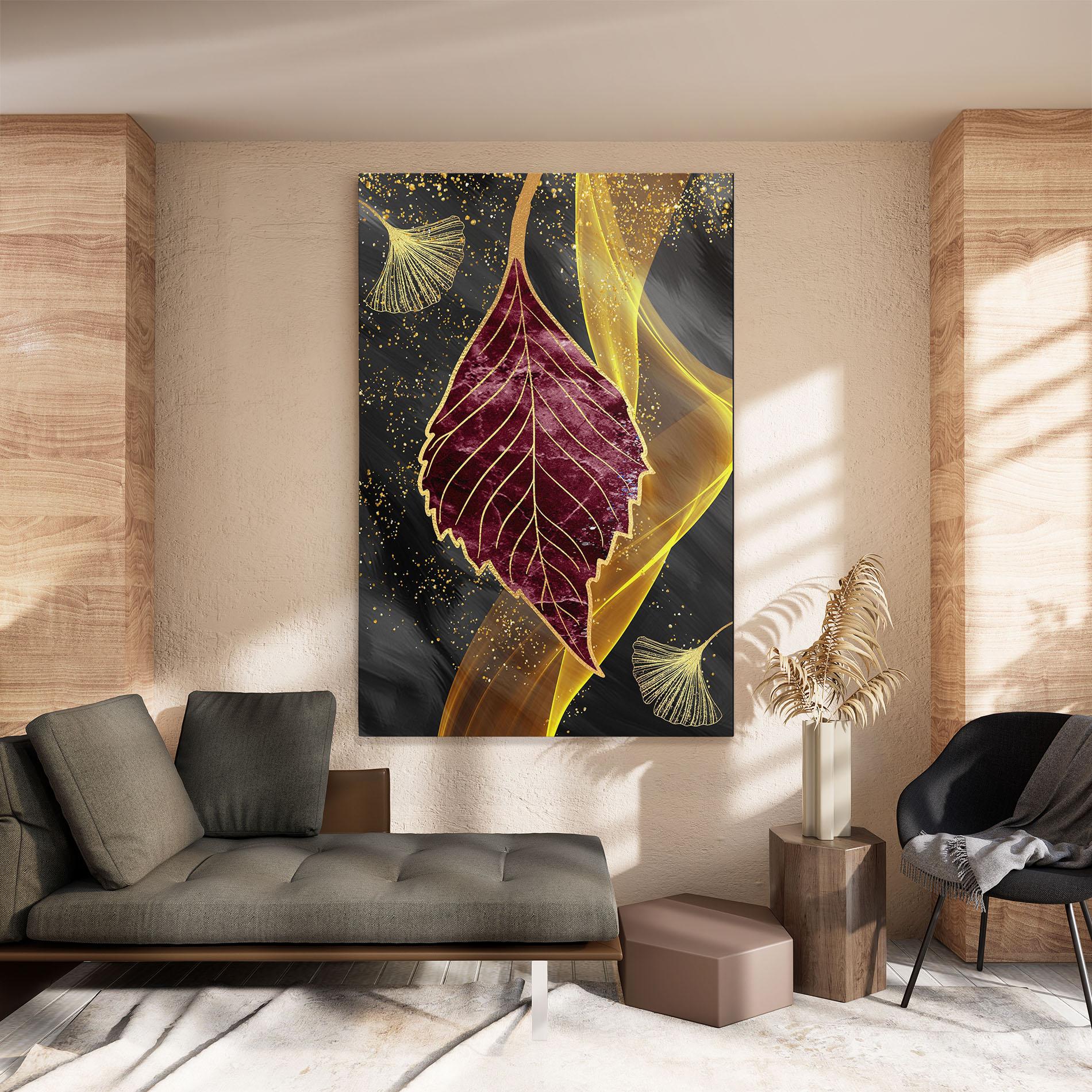 Картина на платно Golden Leaves Red mockup 8