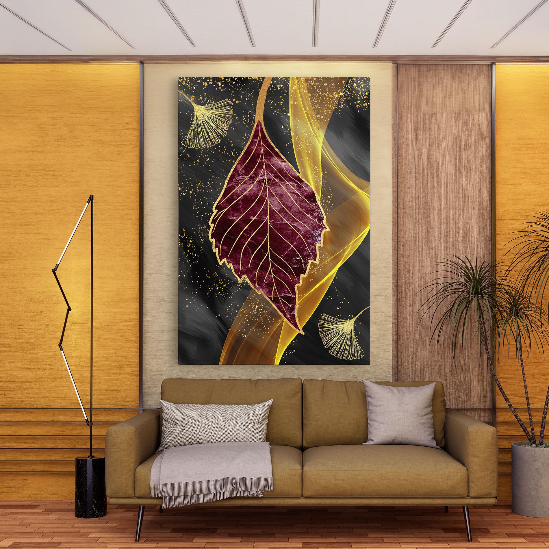 Картина на платно Golden Leaves Red mockup 9