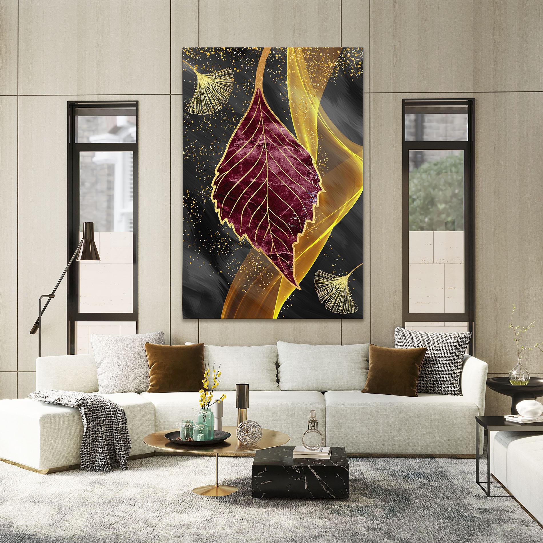 Картина на платно Golden Leaves Red mockup 2