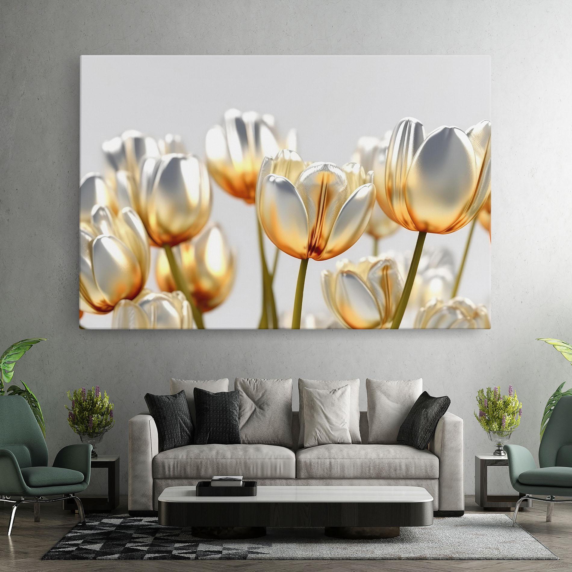 Картина на платно White Golden Tulips mockup 7