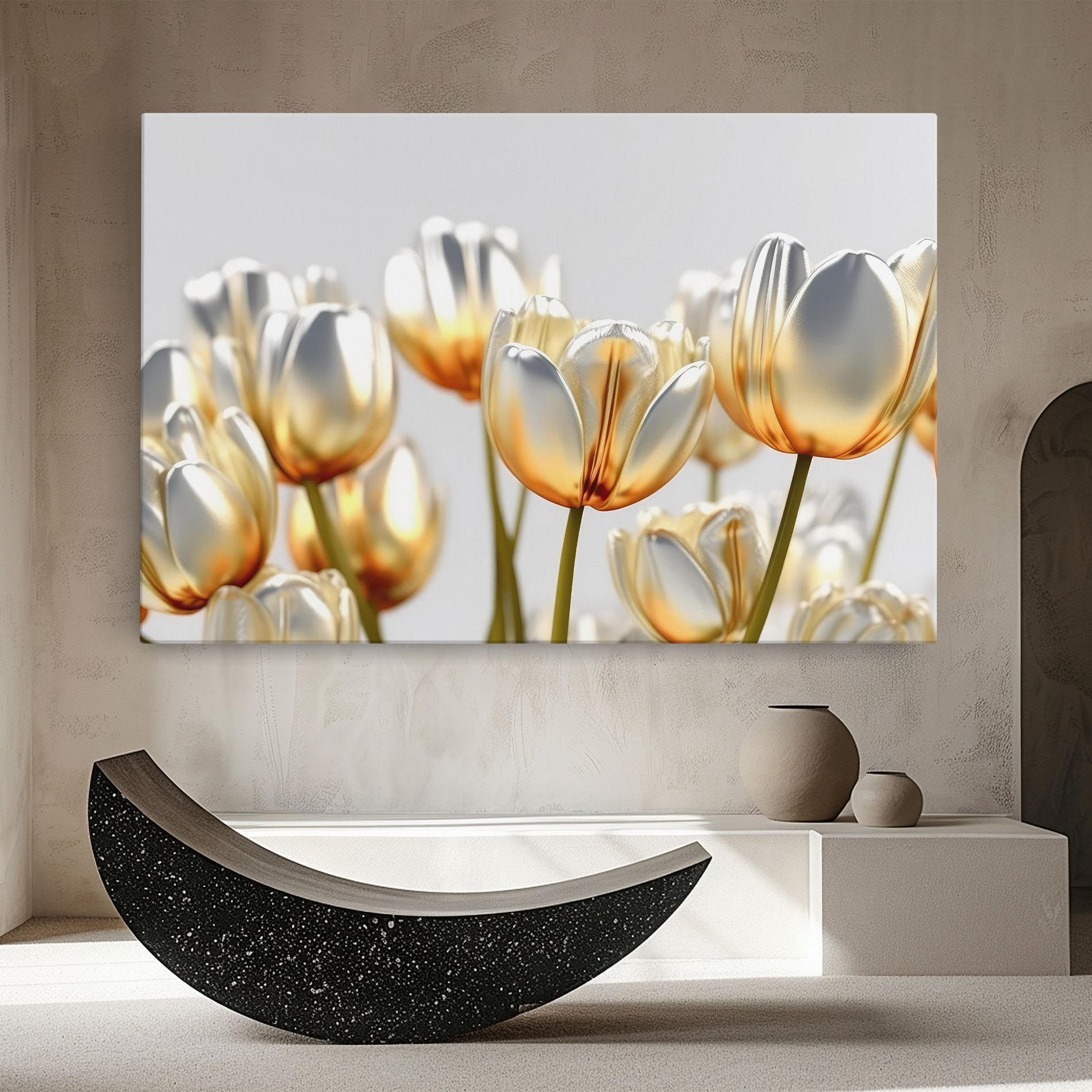 Картина на платно White Golden Tulips mockup 8