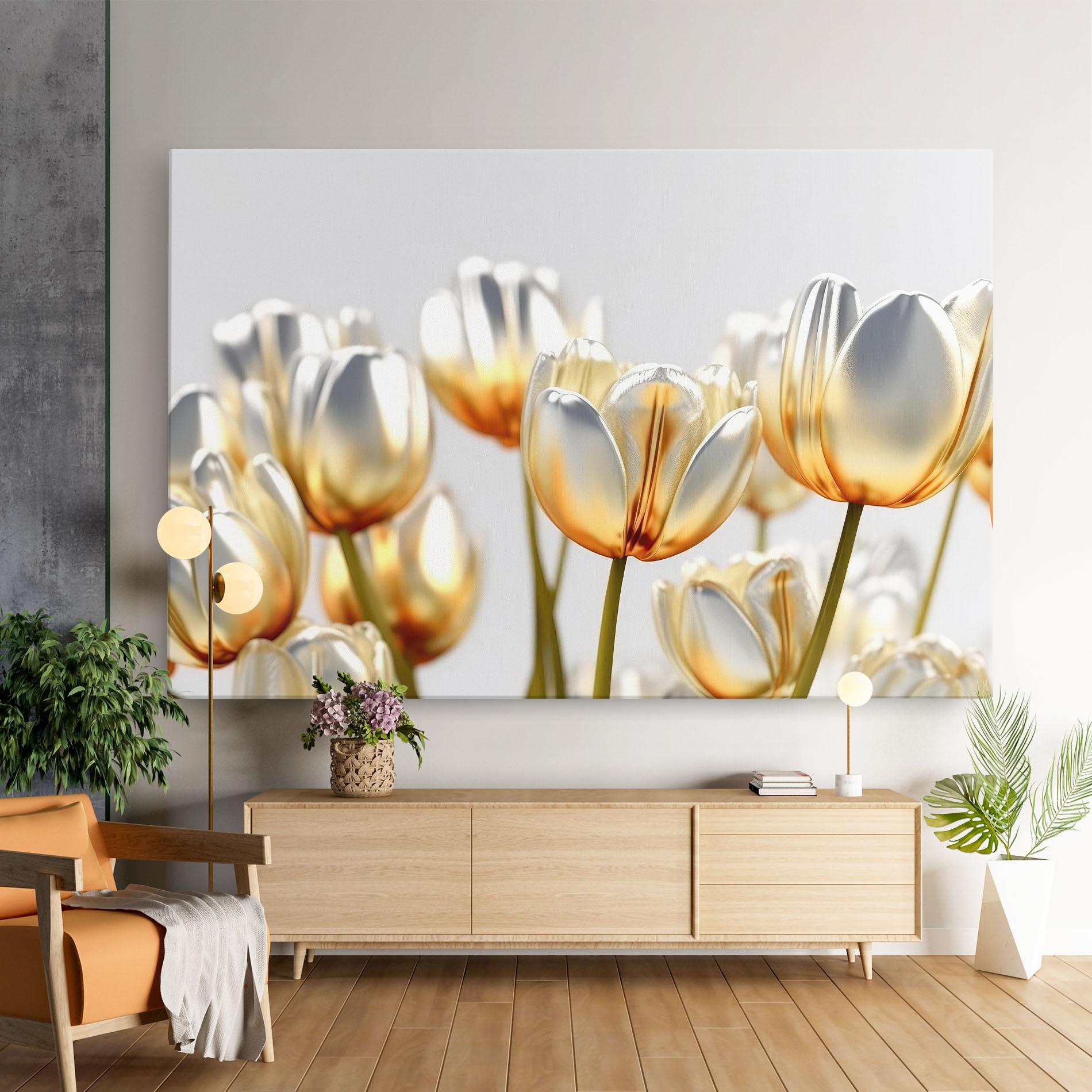 Картина на платно White Golden Tulips mockup 9