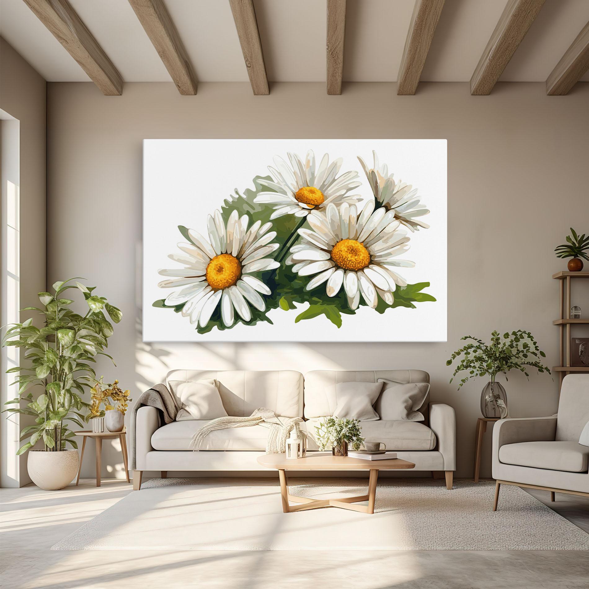 Картина на платно Grey White Daisy mockup 6
