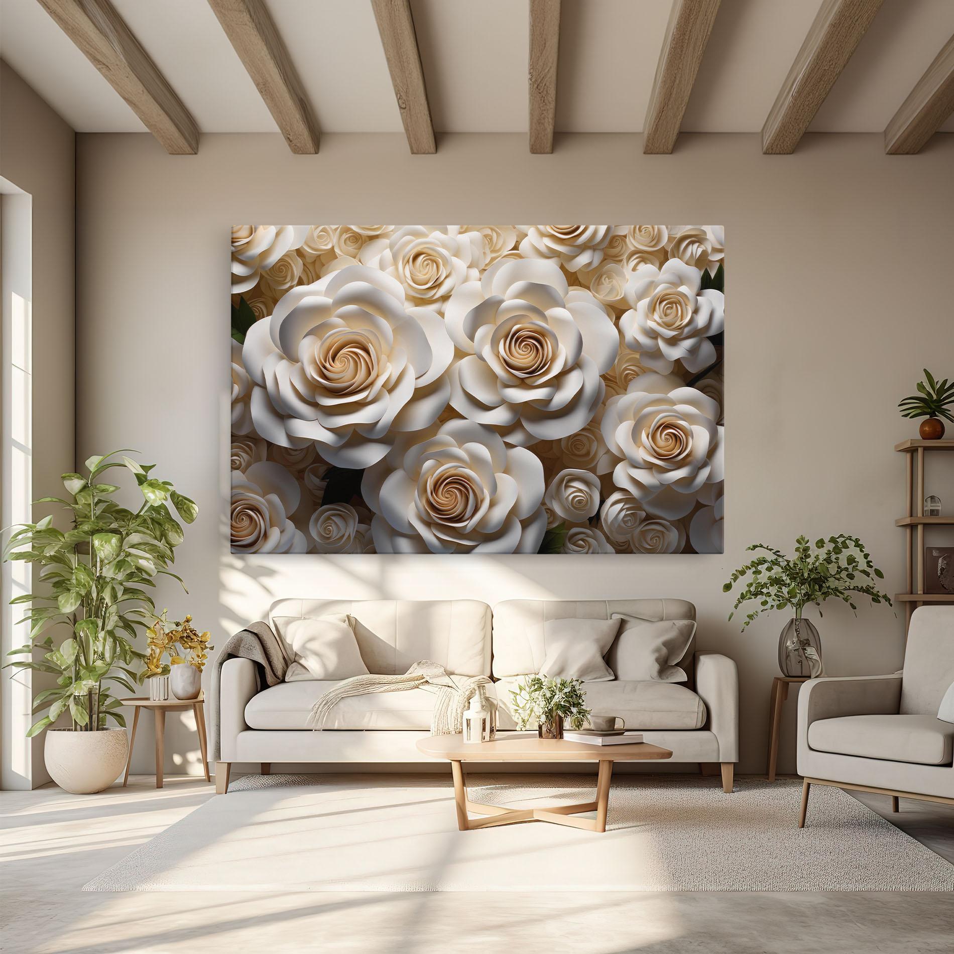 Картина на платно Cream Roses Wall mockup 6