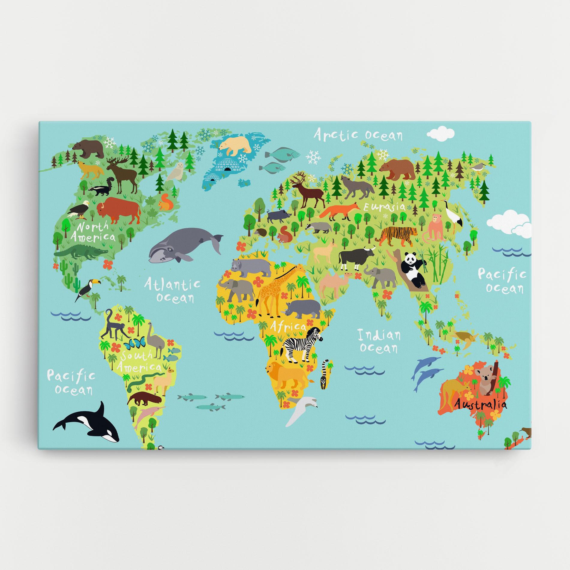 Картина на платно Animal World Map mockup 0