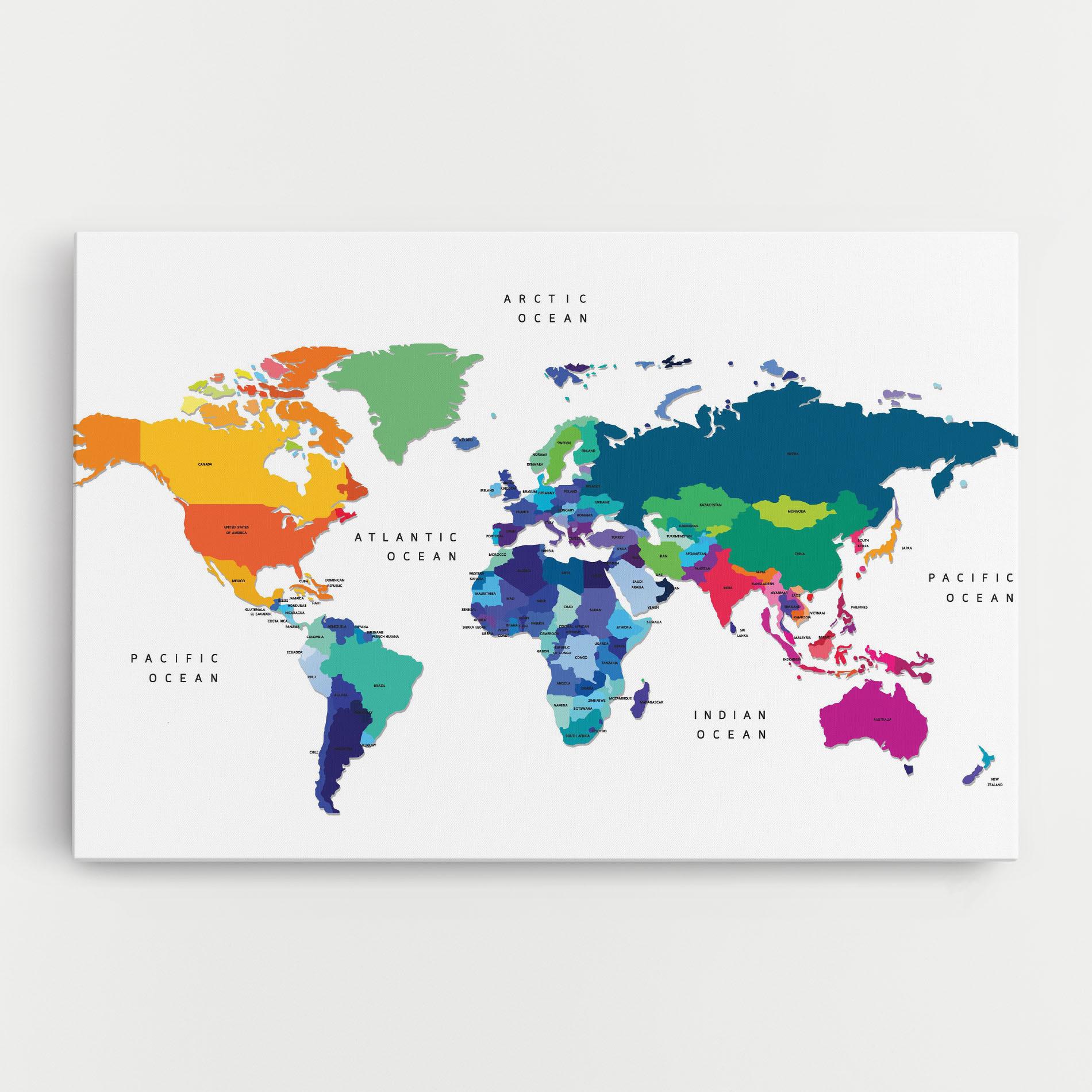 Картина на платно Colored Continents Map mockup 0