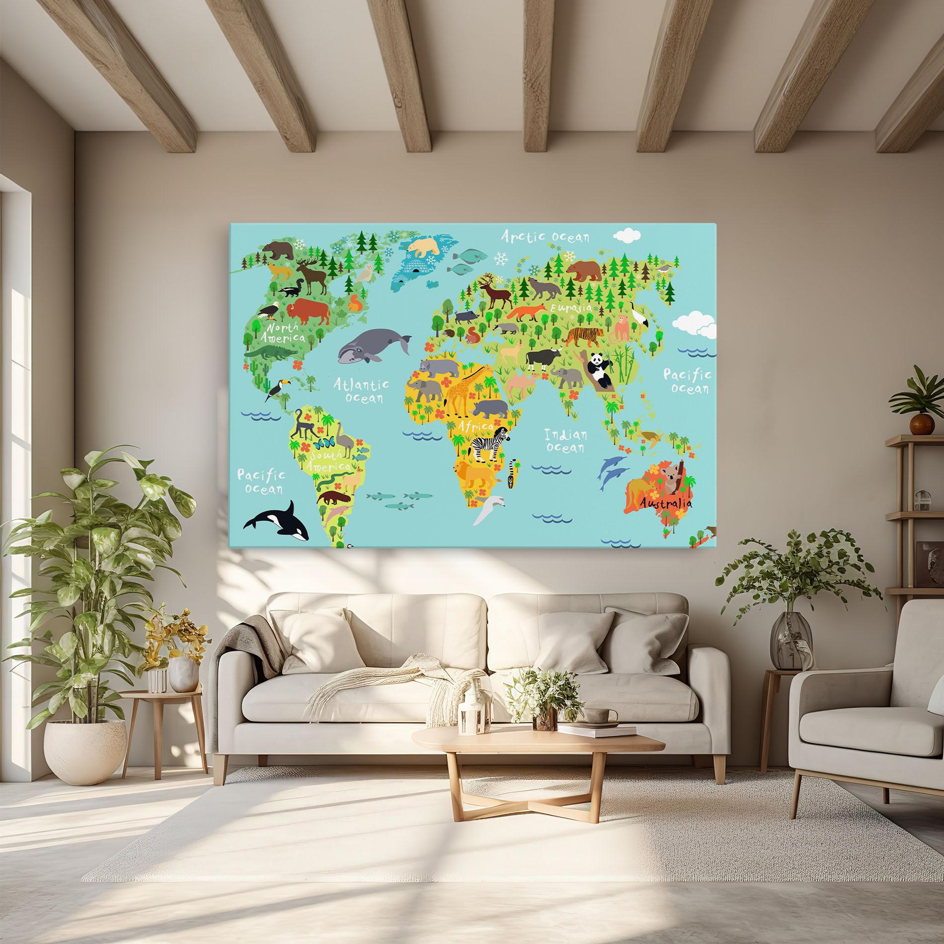 Картина на платно Animal World Map mockup 6
