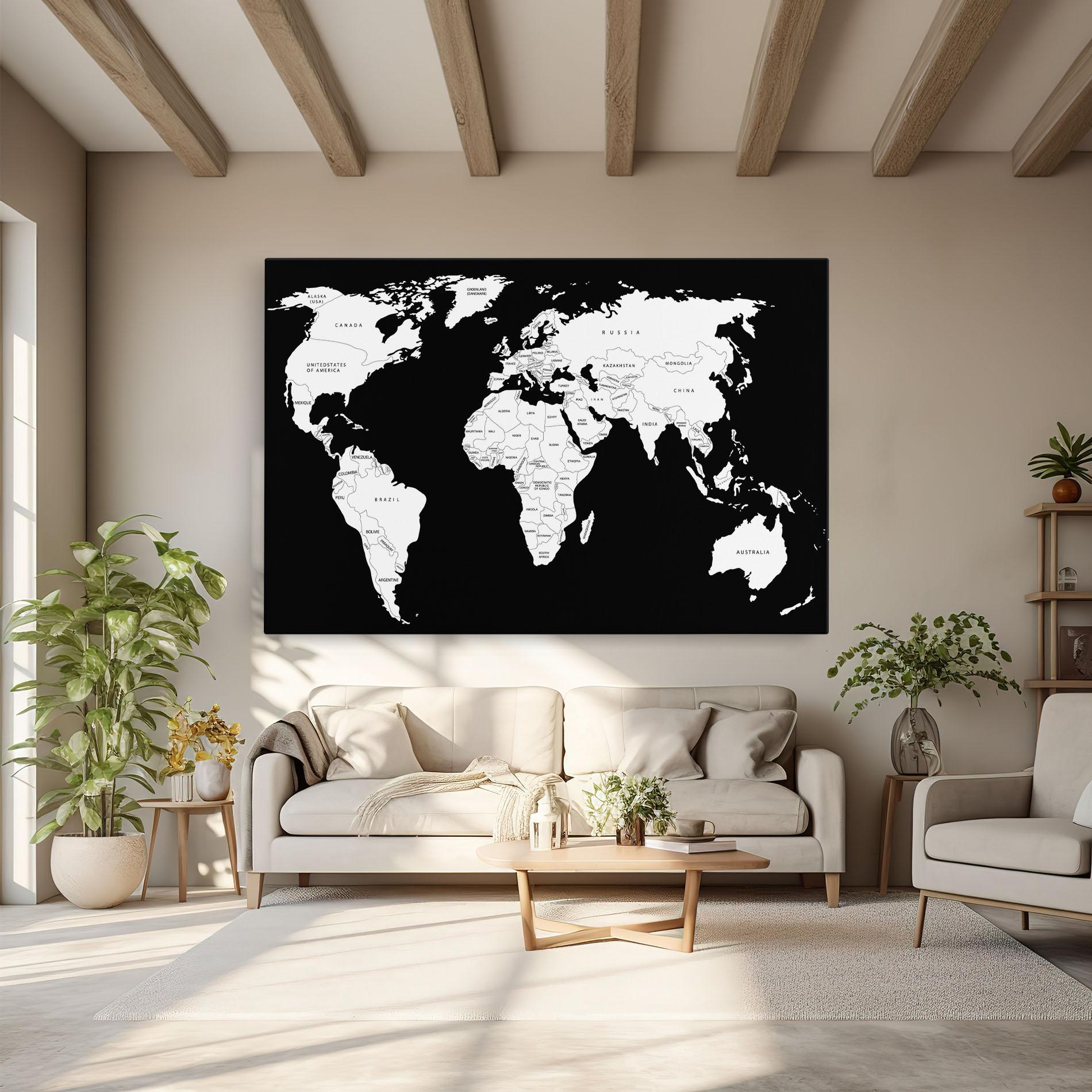 Картина на платно White World Map mockup 6