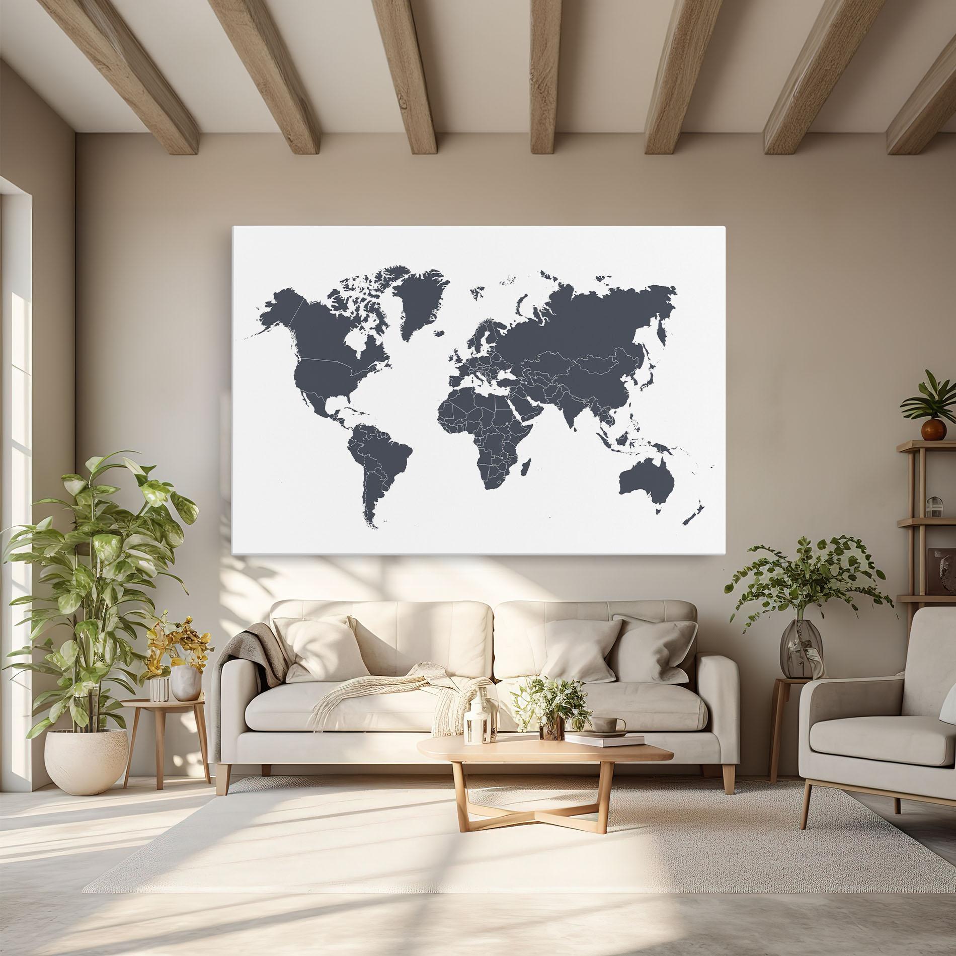 Картина на платно World Grey Map mockup 6