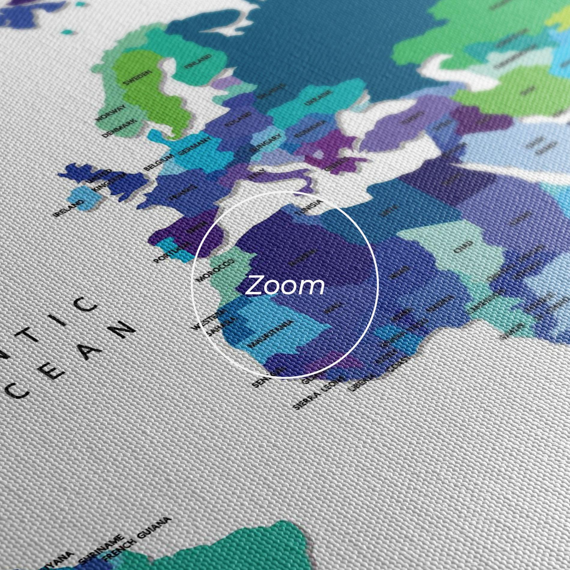 Картина на платно Colored Continents Map mockup 3